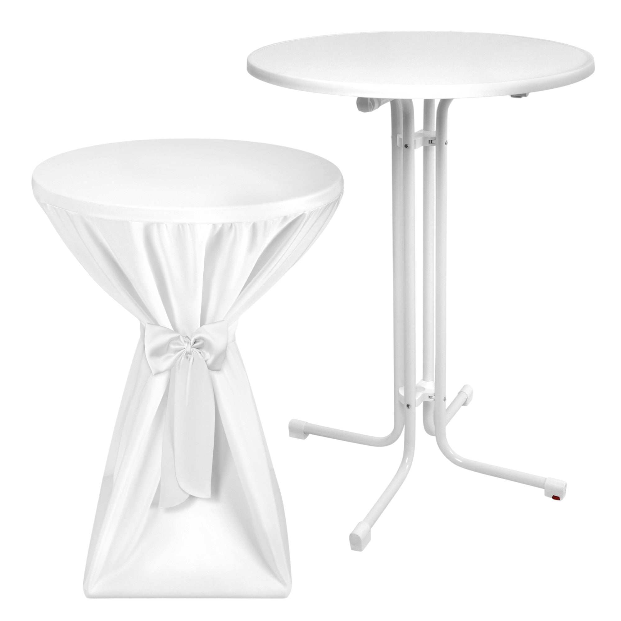 Beautissu Set Sylt Stehtisch Weiß mit Premium Stehtischhusse in verschiedenen Farben, Ø70 oder 80cm.