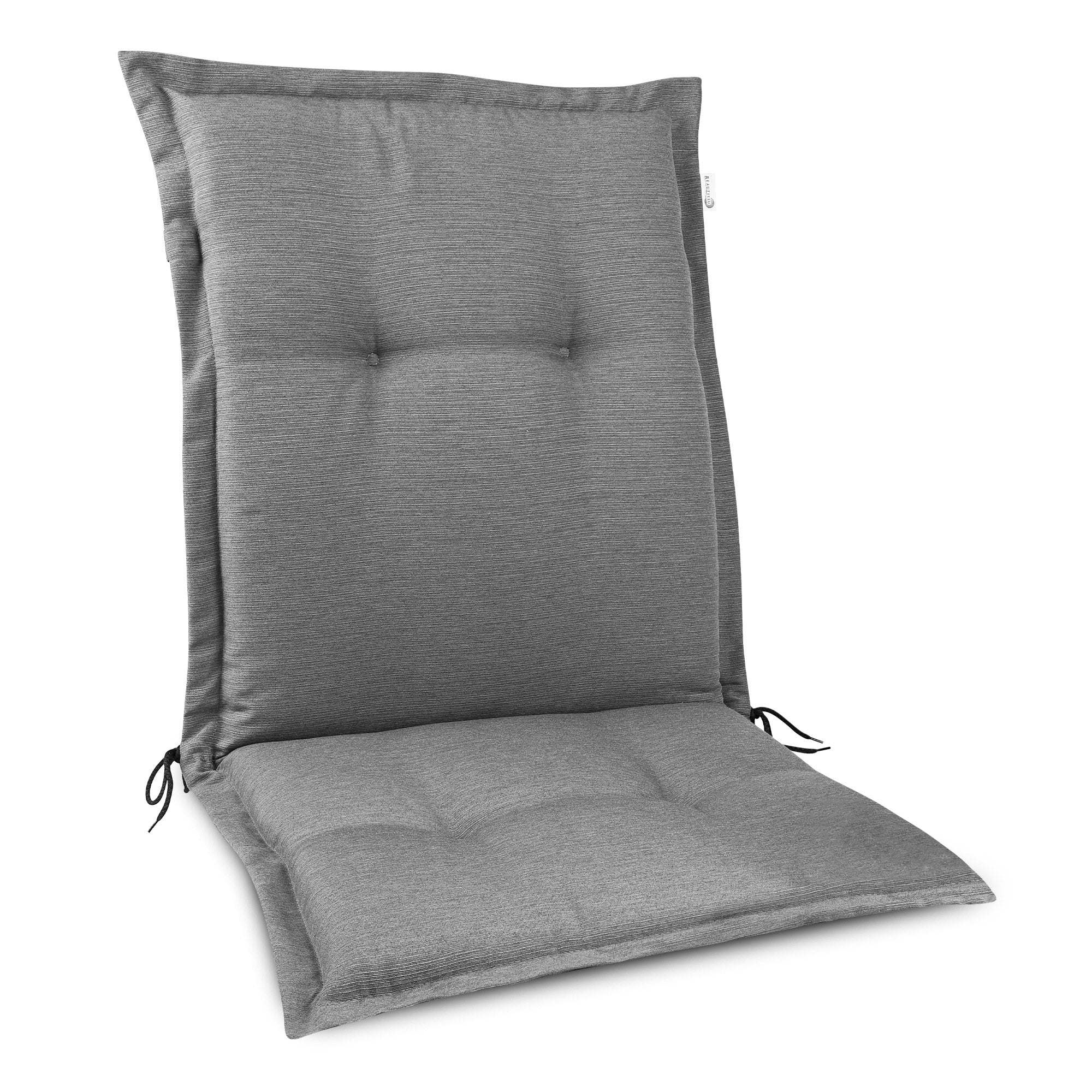 Beautissu HighLux NL garden chair cushion in gray, featuring soft padding and secure ties.