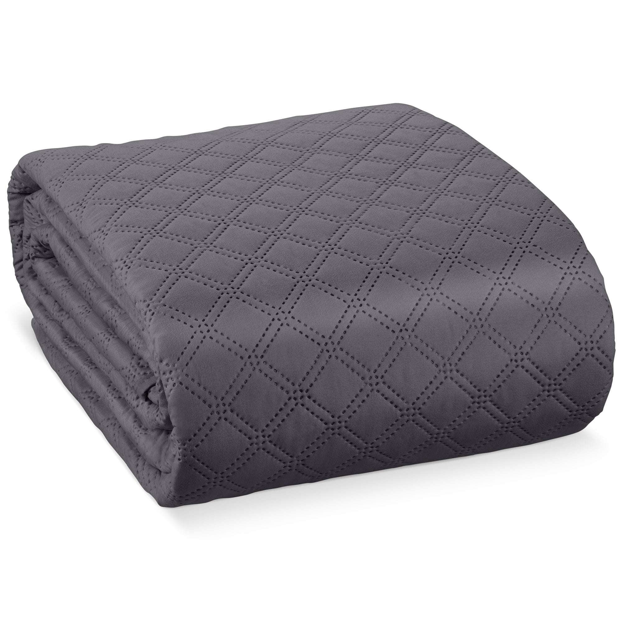 Beautissu Tagesdecke Überwurf Olivia in Grau für Bett und Sofa, atmungsaktiv mit kariertem Muster.