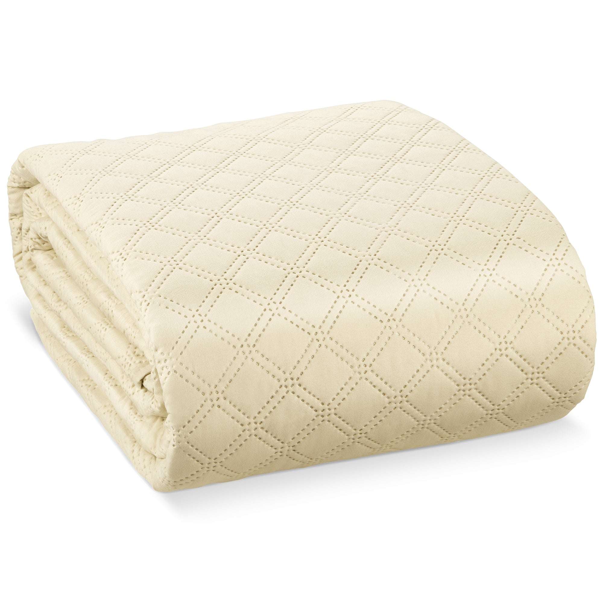 Beautissu Tagesdecke Überwurf Olivia in beige, kariertes Muster, ideal für Bett und Sofa.
