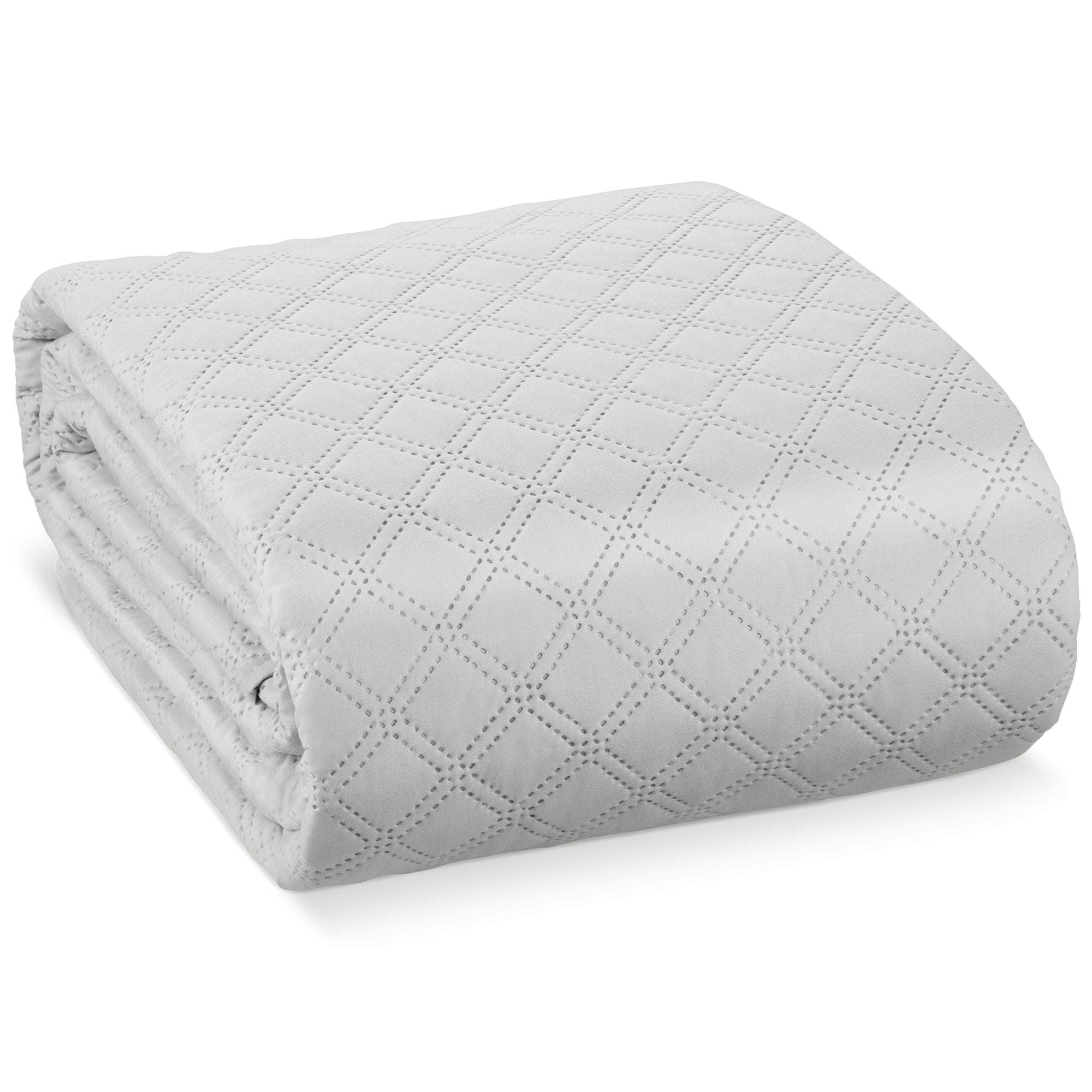 Beautissu Tagesdecke Überwurf Olivia in grau mit kariertem Muster für Bett und Sofa.