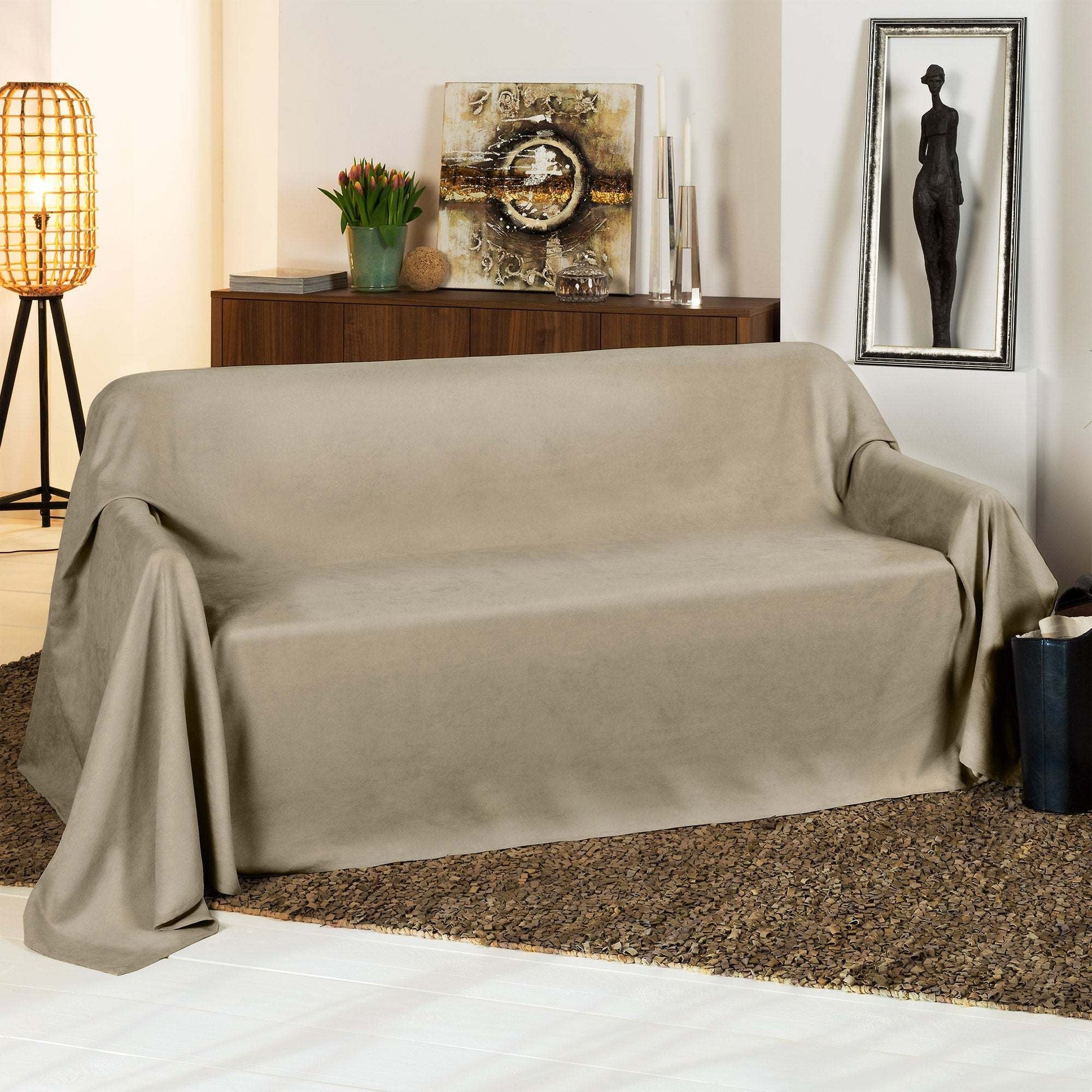 Beautissu Tagesdecke Sofaüberwurf Romantica in Wildlederoptik 210x280cm, eleganter Schutz für Möbel, vielseitig verwendbar.