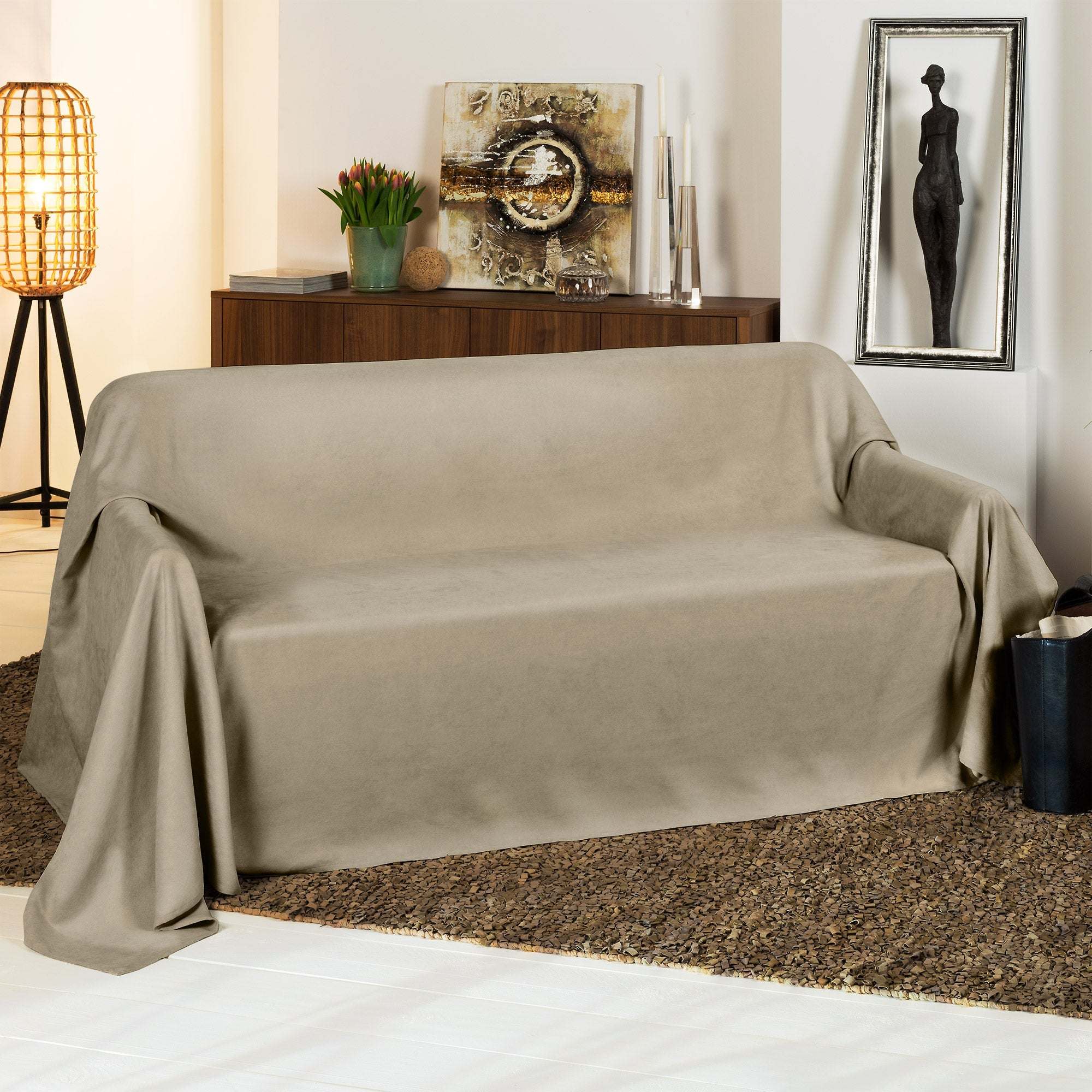 Beautissu Tagesdecke Sofaüberwurf Romantica in Wildlederoptik 210x280cm, eleganter Schutz für Möbel, vielseitig verwendbar.