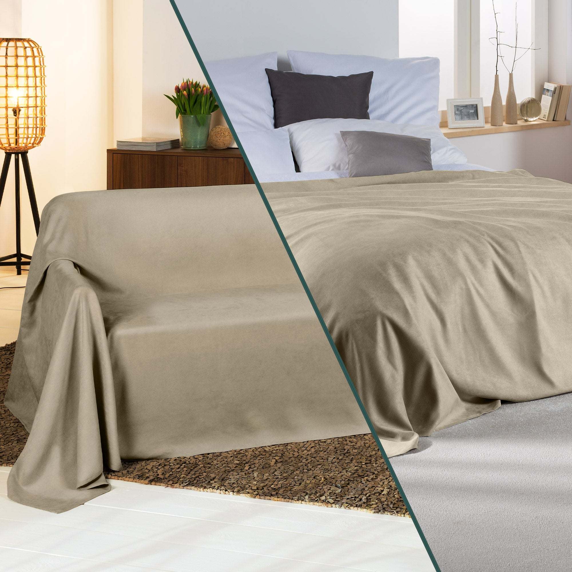 Beautissu Tagesdecke Sofaüberwurf Romantica in Wildlederoptik, 210x280cm, eleganter Möbelüberzug.