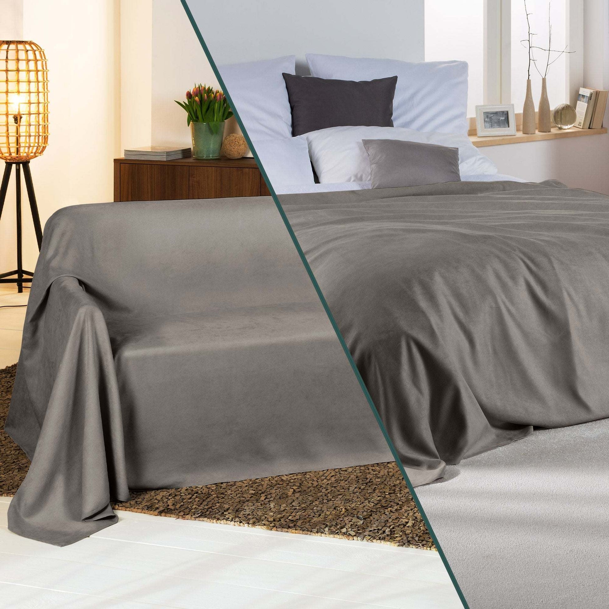 Beautissu Romantica wildlederoptik tagesdecke 210x280cm elegant sofaüberwurf.