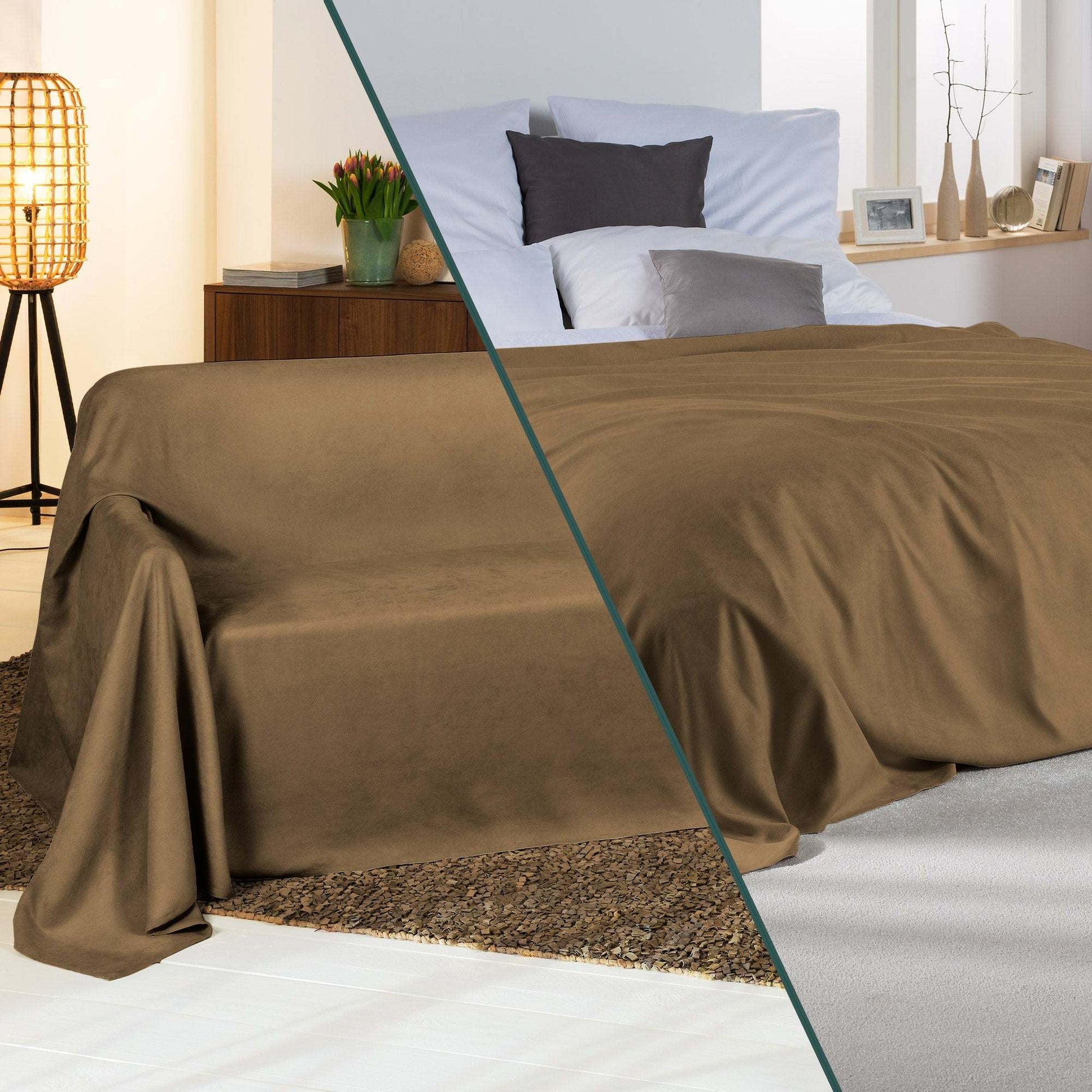 Beautissu Romantica sofa cover in suede look, 210x280cm, enhancing bed and sofa decor.