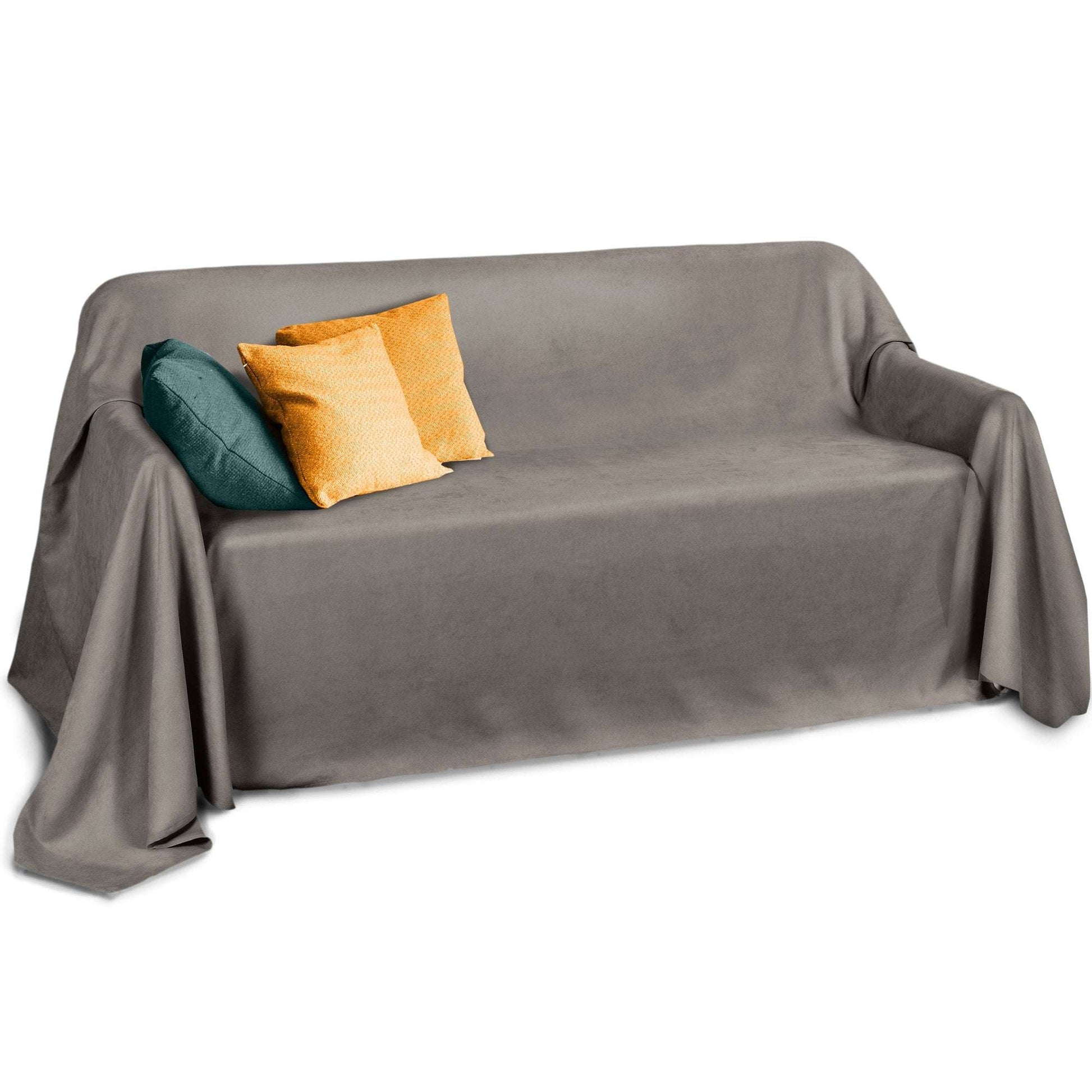 Beautissu Romantica Wildlederoptik Sofaüberwurf 210x280cm in Gray Draped Over Sofa