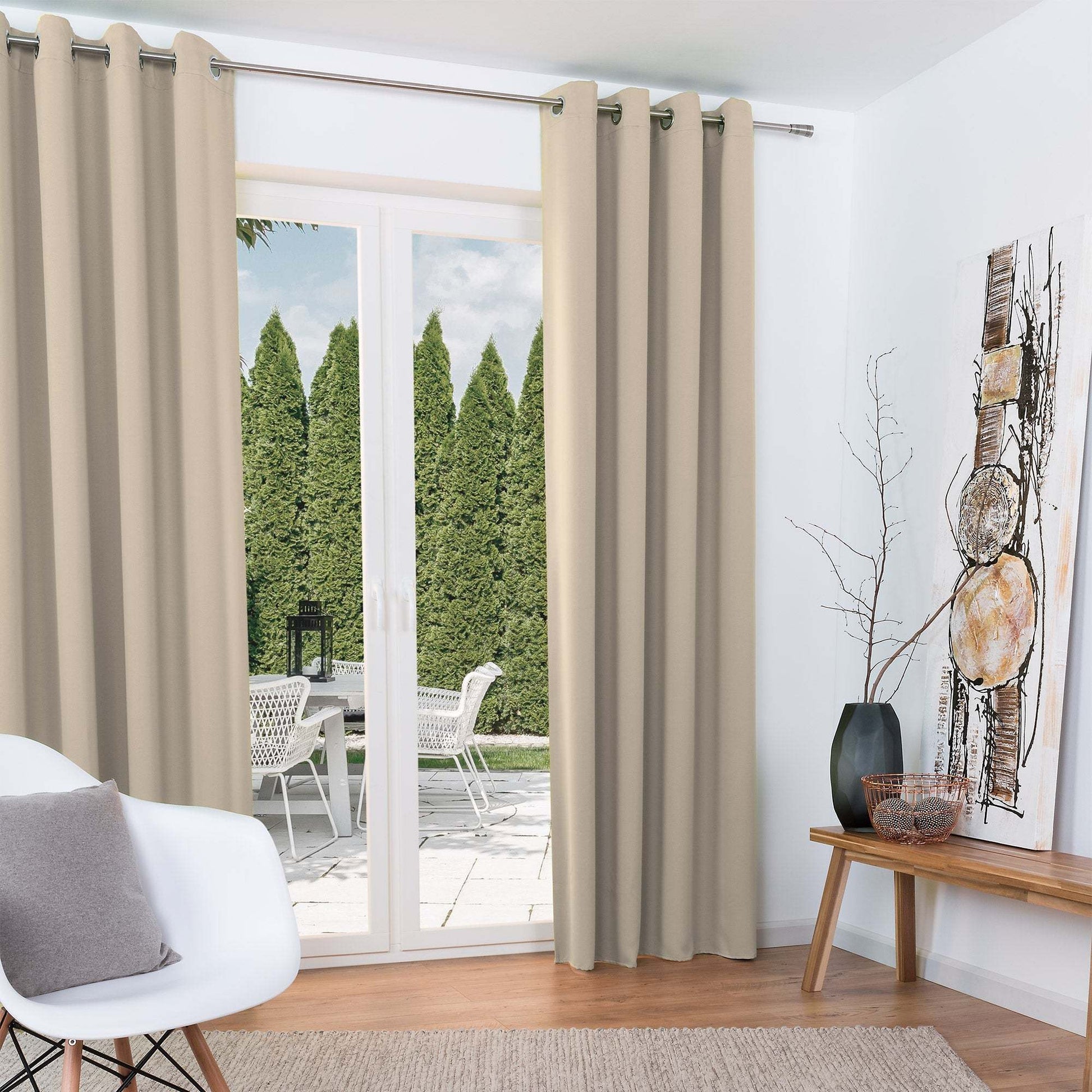 Beautissu Ösenschal Amelie Blackout Vorhänge, beige, 140x245cm, lichtundurchlässig, mit Ösen.