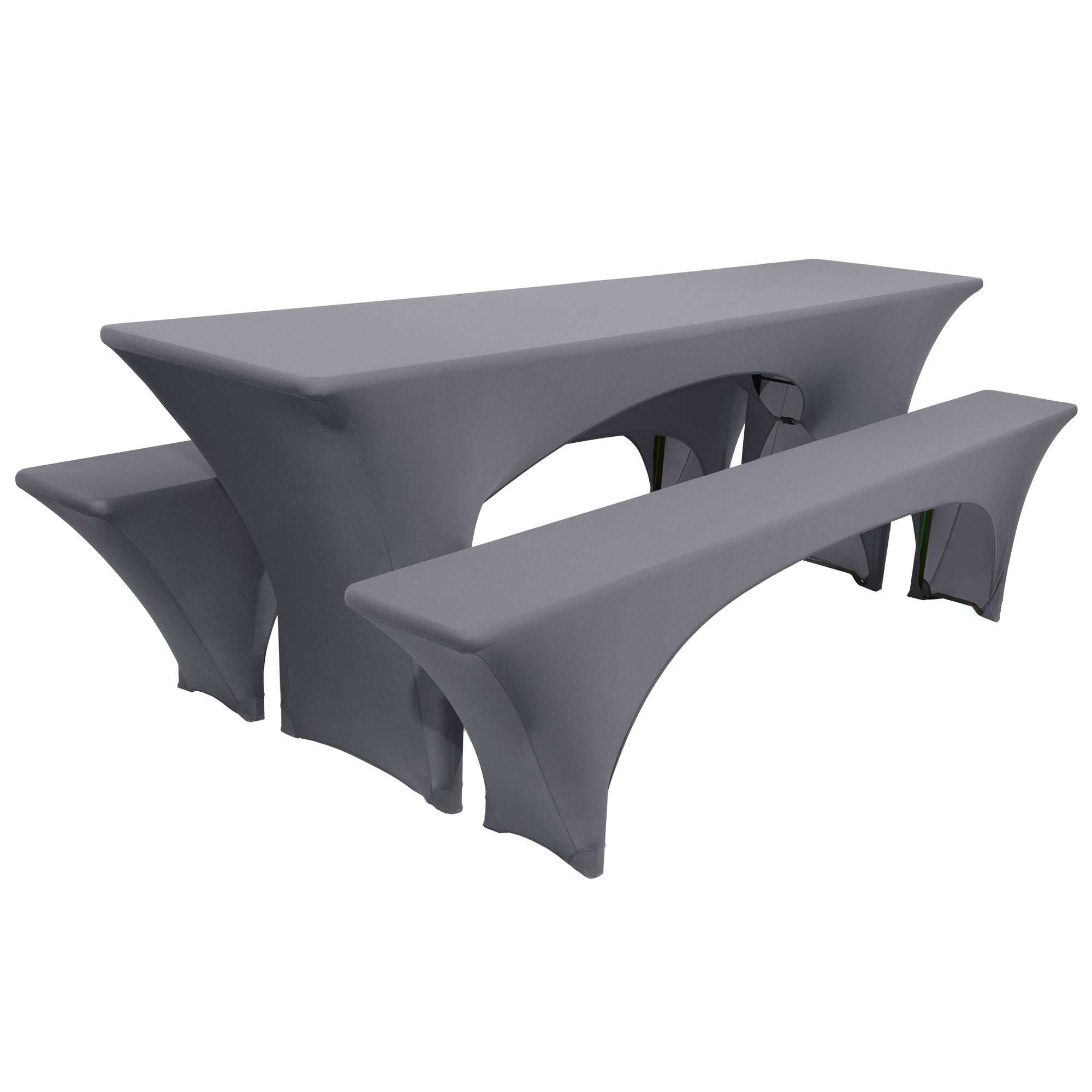 3-piece Beautissu Victoria stretch table and bench covers for festzeltgarnitur, suitable for 50x220cm and 70x220cm setups.