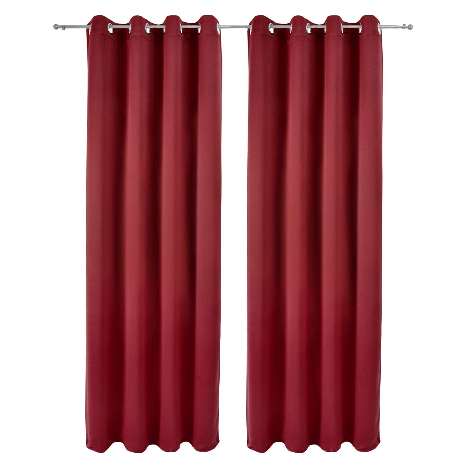 Set of two Beautissu Ösenschal Amelie blackout curtains in red, made from 100% polyester with UV-resistant colors, featuring robust metal grommets for easy hanging.