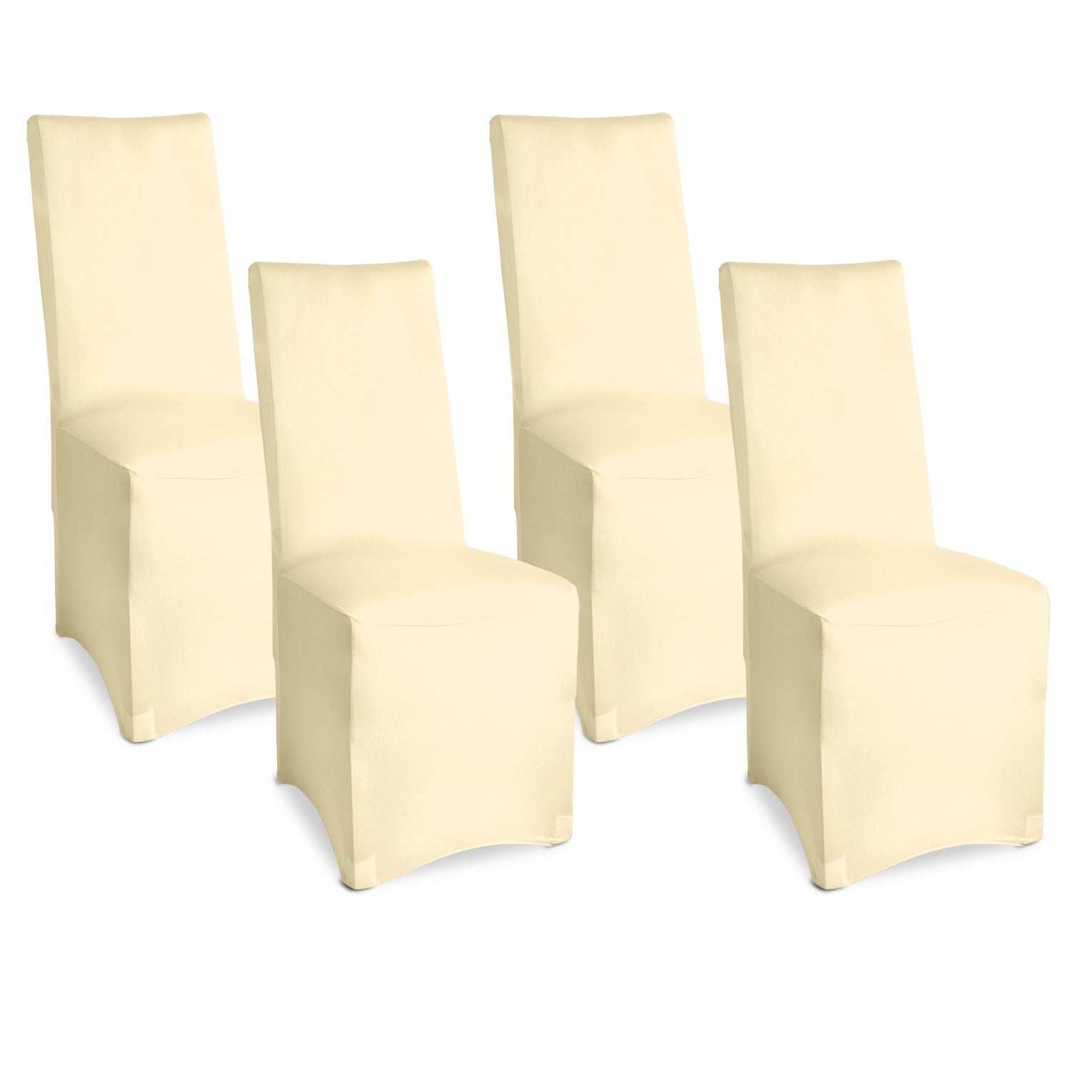 Beautissu 4er Set Stretch Stuhlhussen Leona in Creme, ideal für Bankettstühle, elastisches Polyester-Elastan-Mischgewebe.
