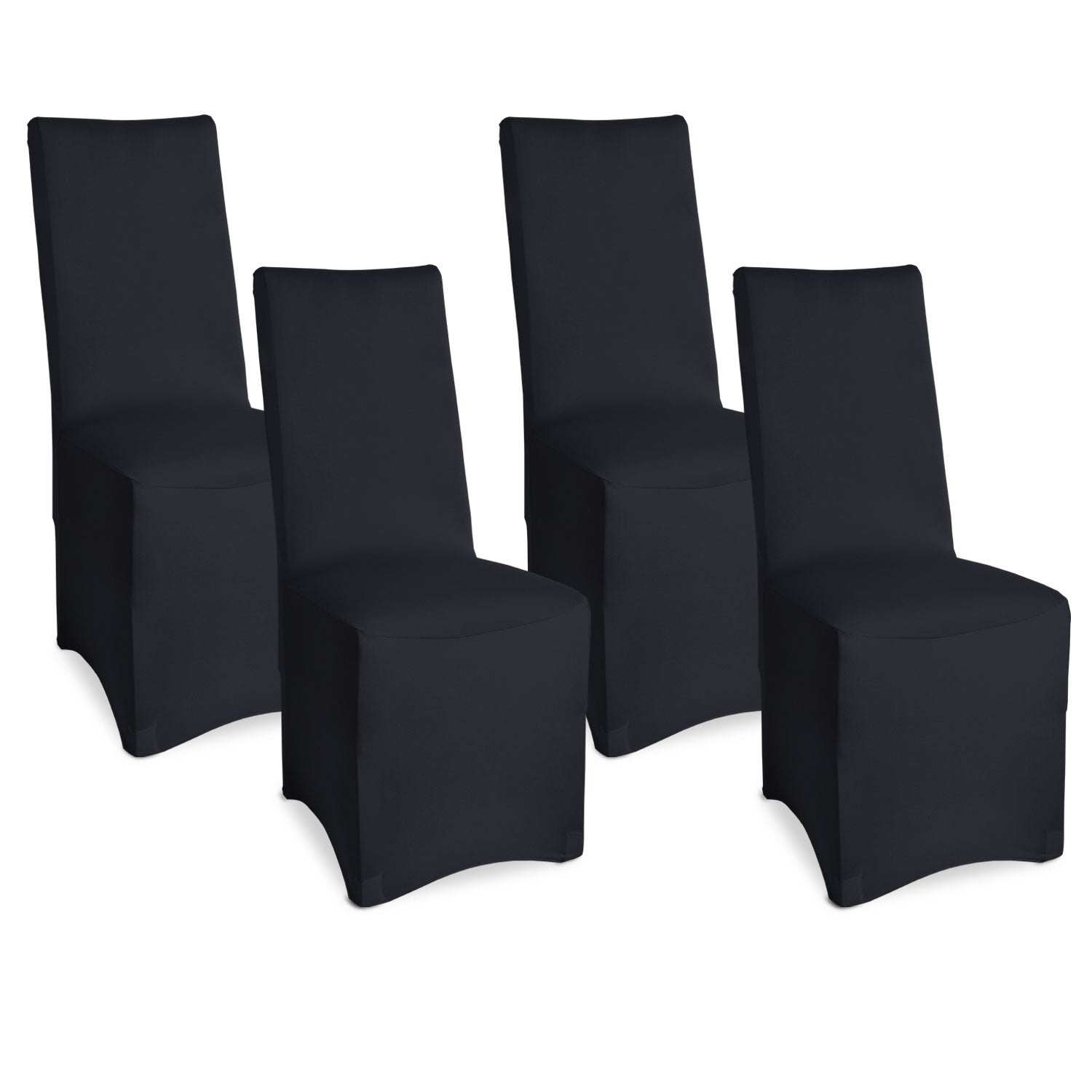 Beautissu 4er Set stretch chair covers for banquet chairs in black, made of polyester and elastane, ideal for events and daily use.