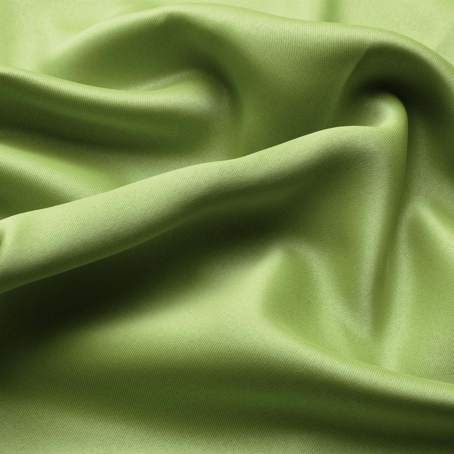 Green polyester fabric with smooth folds, showcasing the elegant sheen of the Beautissu Ösenschal Amelie blackout curtains.