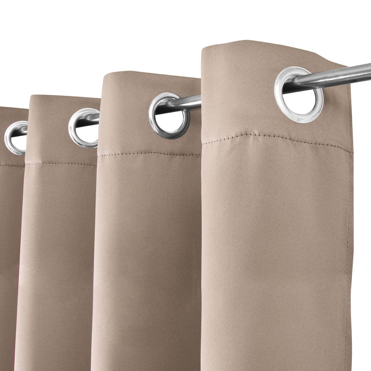 Beautissu Ösenschal Amelie blackout curtains with grommet hanging, beige color, polyester material.