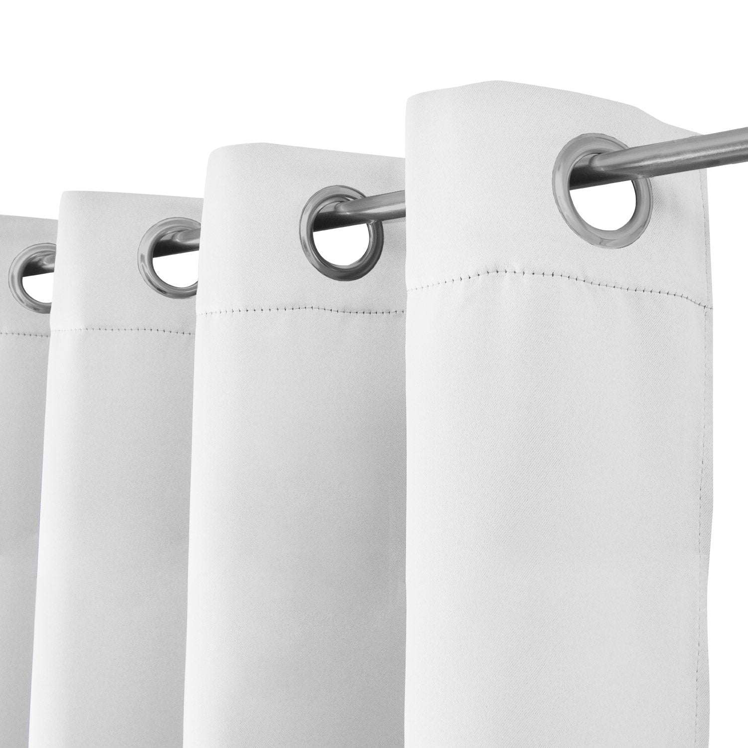 Beautissu Ösenschal Amelie Blackout curtains in white with metal grommets.