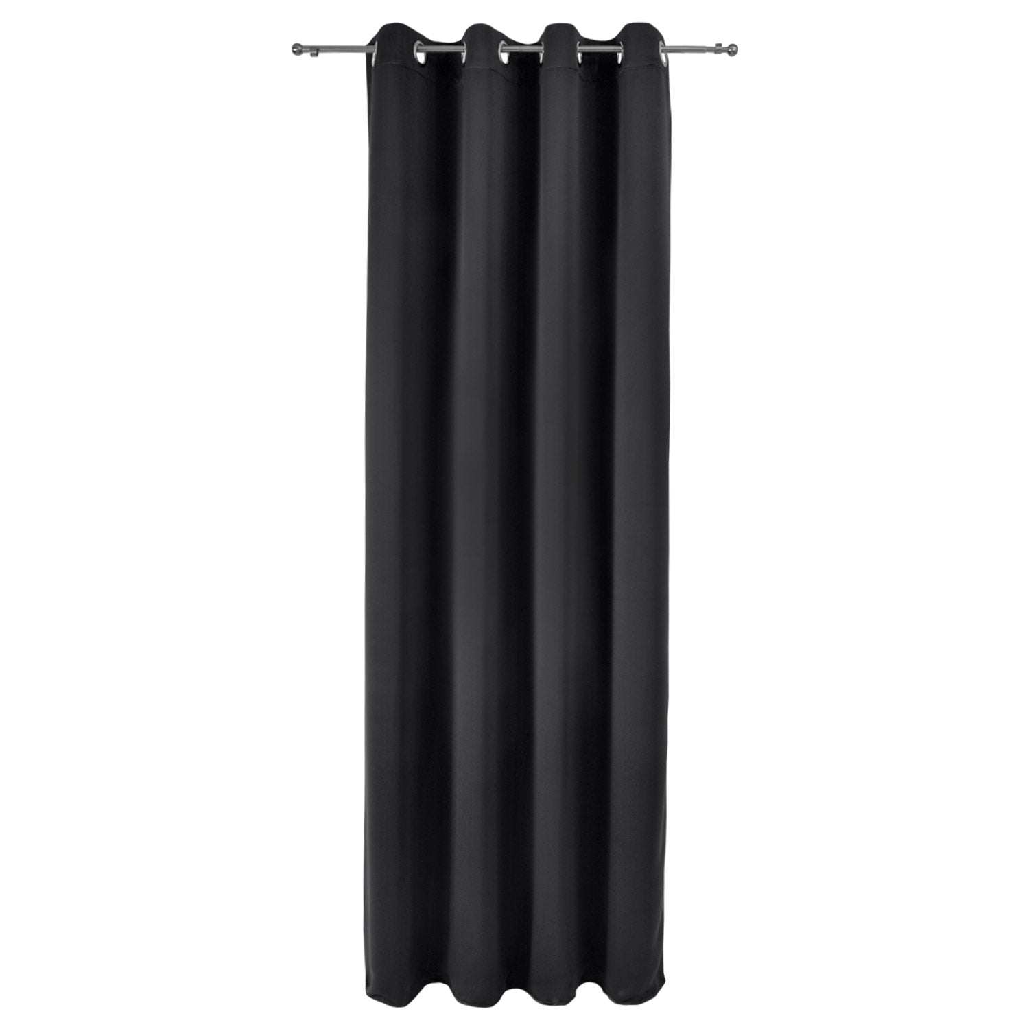 Beautissu Ösenschal Amelie blackout curtain in black, UV-resistant polyester, rust-free metal eyelets.