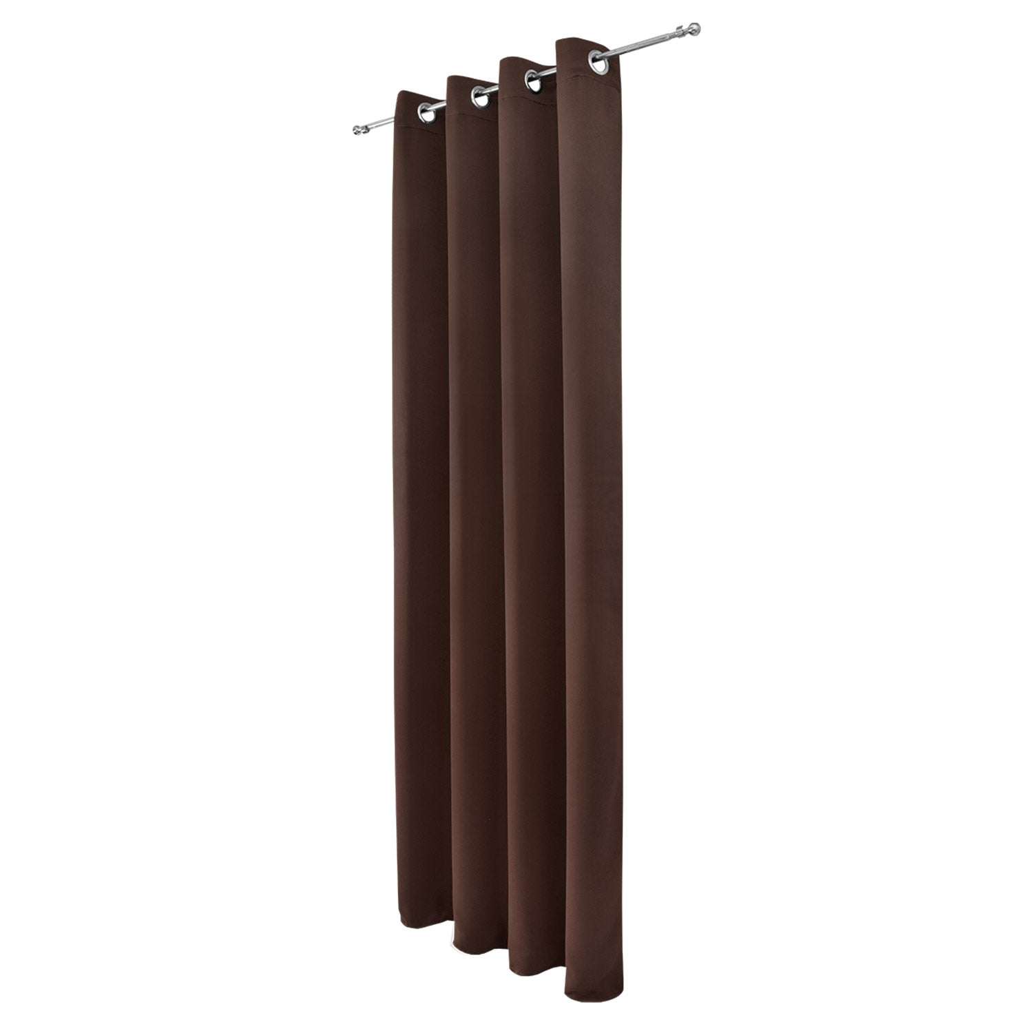 Beautissu Ösenschal Amelie blackout curtains in brown, shown with metal eyelets on a rod.