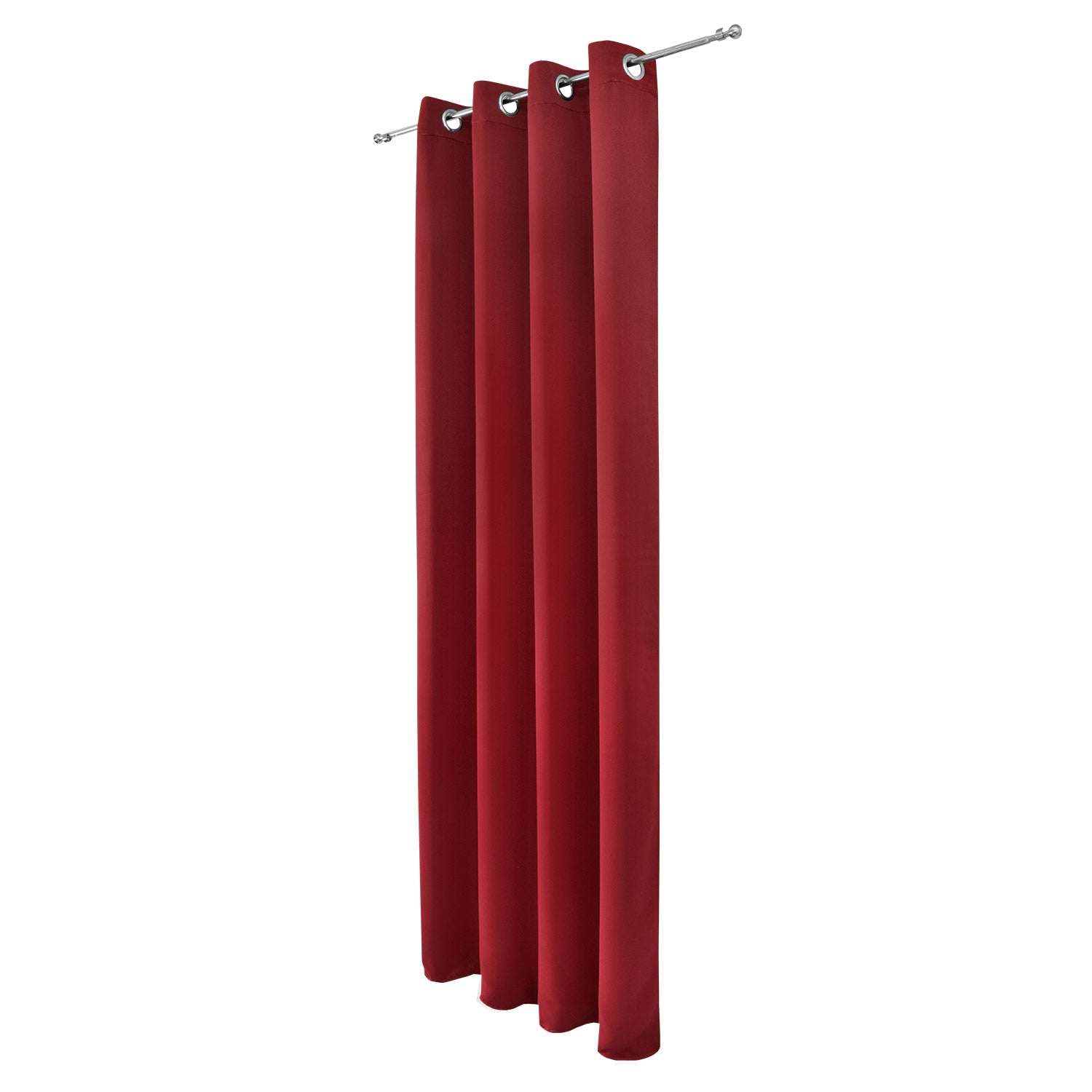 Red blackout curtains from the Beautissu Ösenschal Amelie collection, featuring eyelet design and UV-resistant polyester fabric.