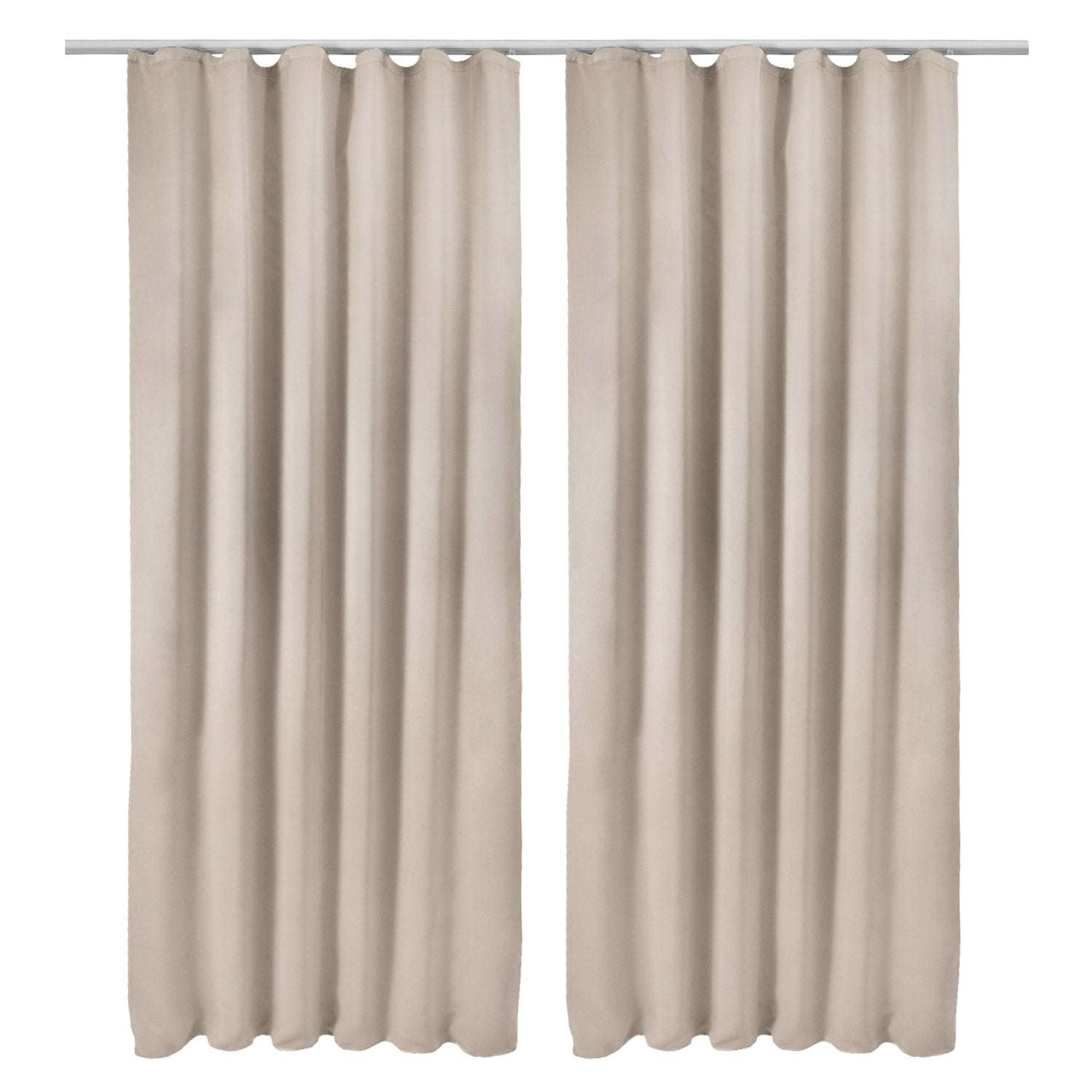 2er Set Beautissu Amelie Blackout Vorhänge in neutraler Farbe, lichtundurchlässig mit Kräuselband zum flexiblen Aufhängen.