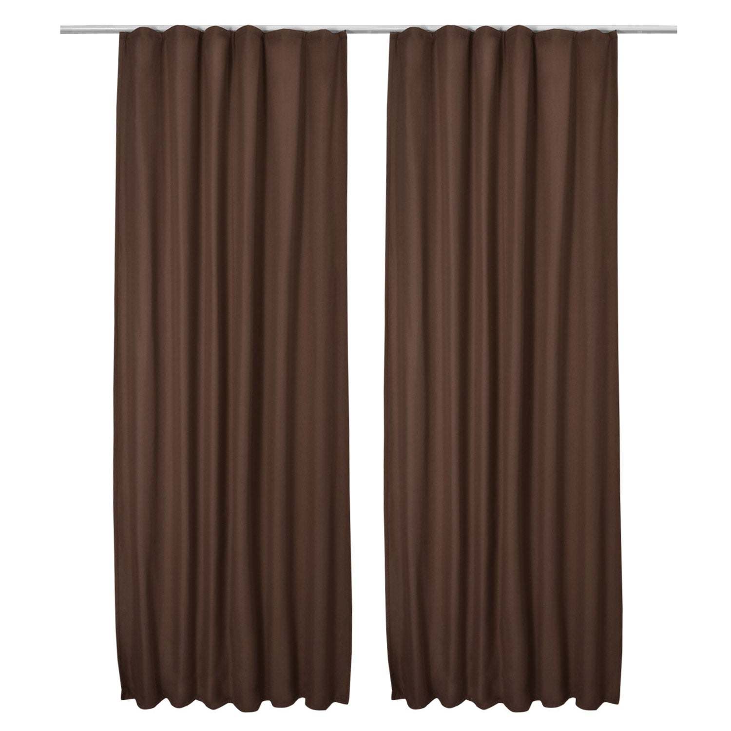 2-piece set of Beautissu Kräuselband Amelie thermal curtains in brown with pleated design.