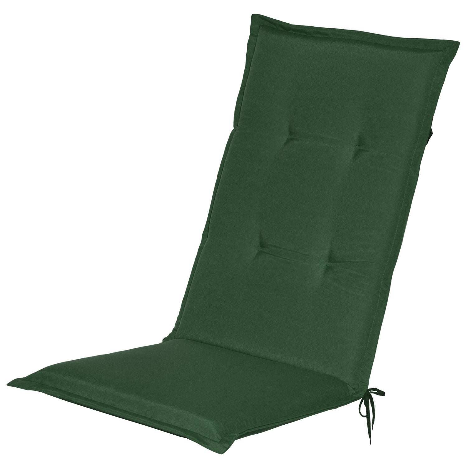 Beautissu Loft HL Hochlehner Auflage 120x50x6 cm in dunklem Grün für Gartenstühle mit gepolstertem, rutschfestem Sitzkissen und Befestigungsbändern