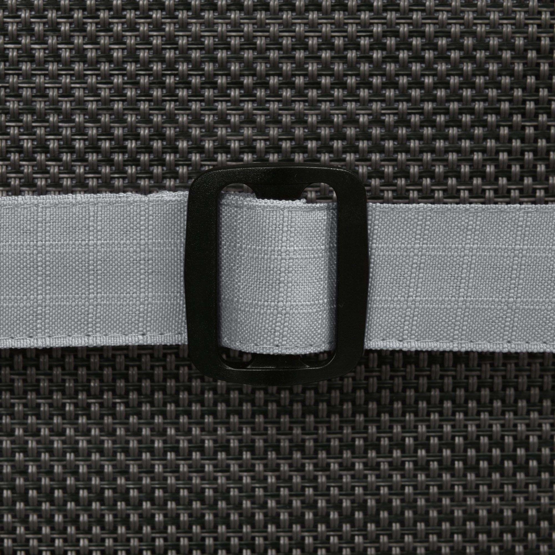 Beautissu Base HL garden chair cushion fastening strap close-up on textured fabric.