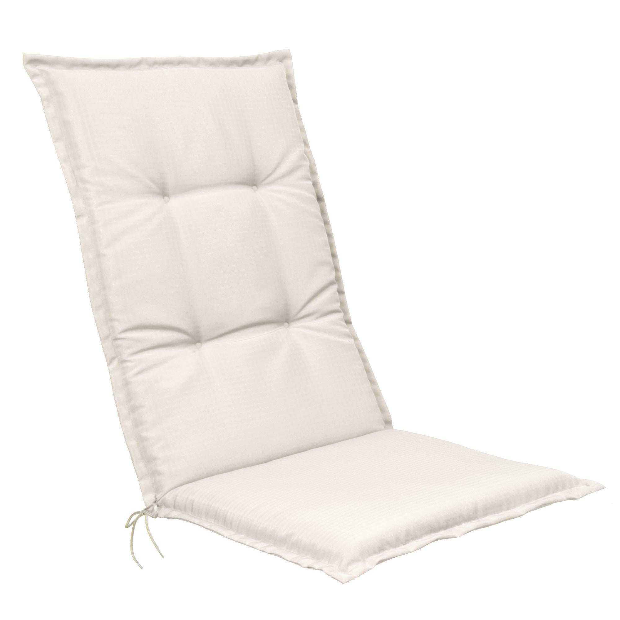 Beautissu Base HL Hochlehner Auflage 120x50x6 cm in beige, komfortable Gartenstuhl-Polsterauflage mit Befestigungsbändern.