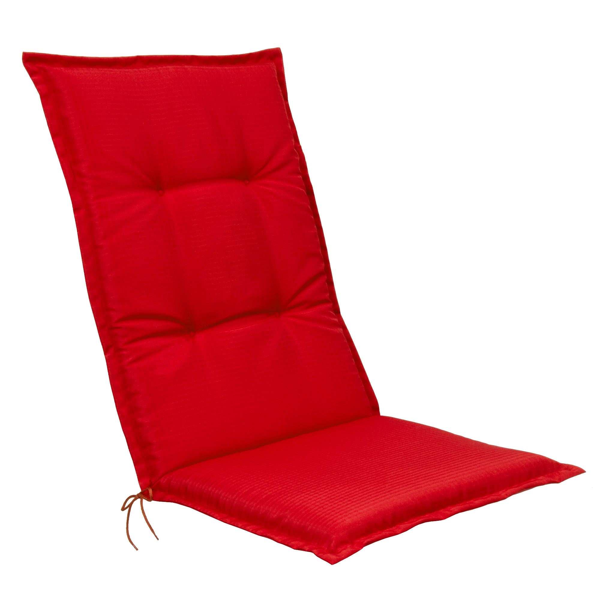 Beautissu Base HL garden chair pad in red, 120x50x6 cm, durable and comfortable seat cushion with fastening straps.