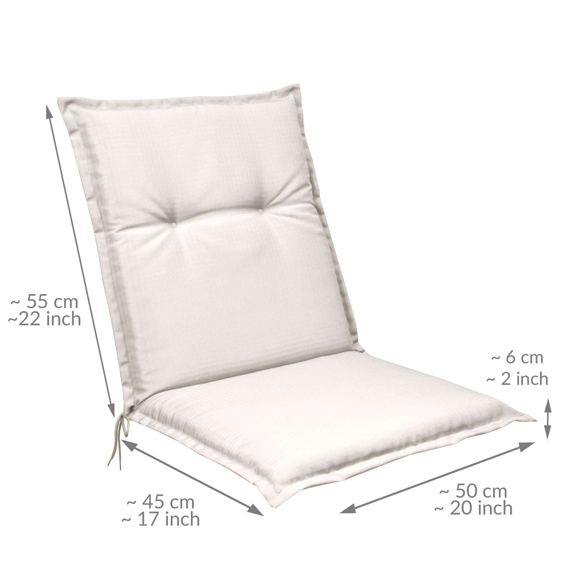 Beautissu Base NL garden chair cushion in cream, 100x50x6 cm, featuring straps for secure placement.