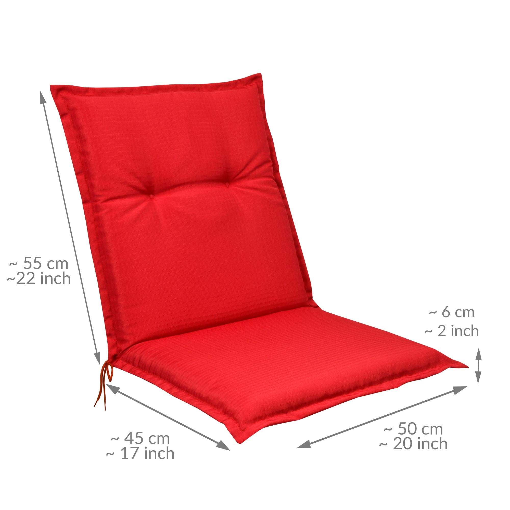 Beautissu Base NL red garden chair cushion with straps, 100x50x6 cm.