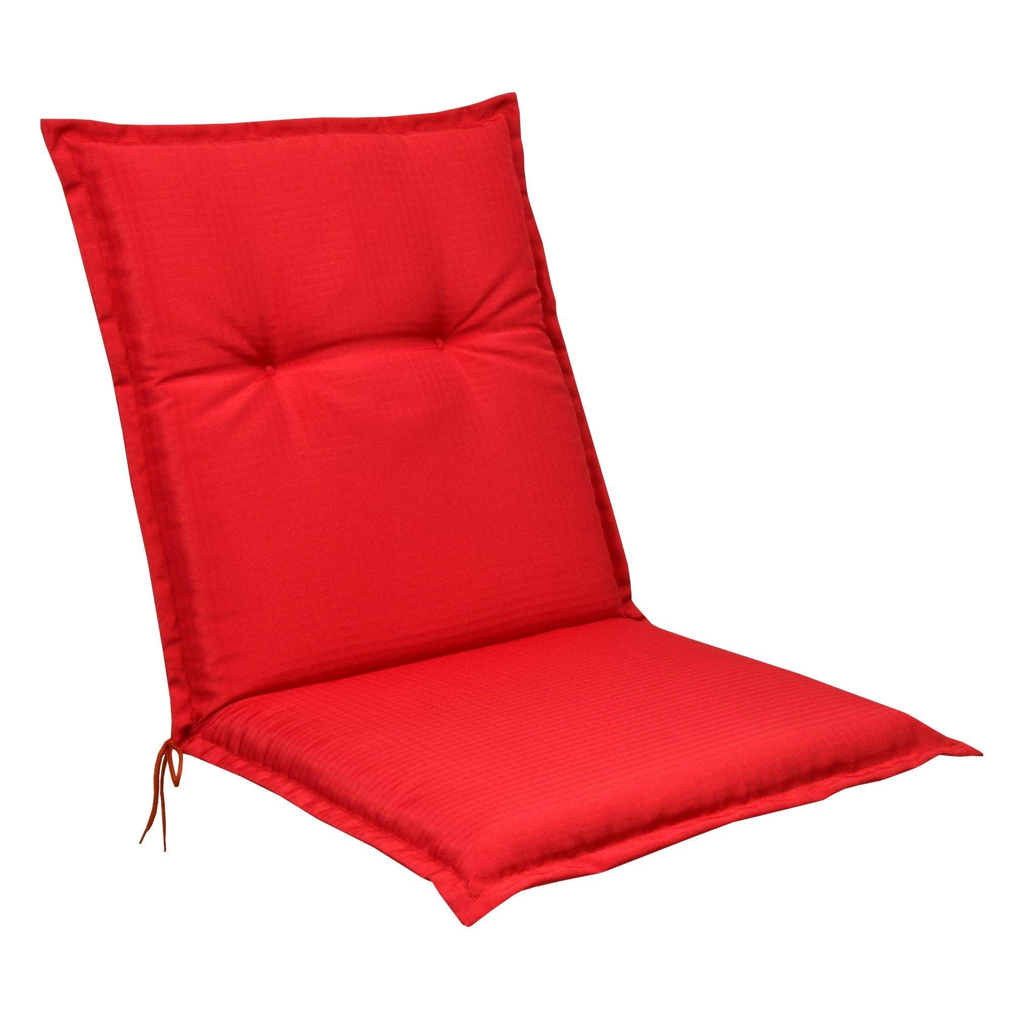 Beautissu Base NL 100x50x6 cm red garden chair cushion with straps for secure fit.