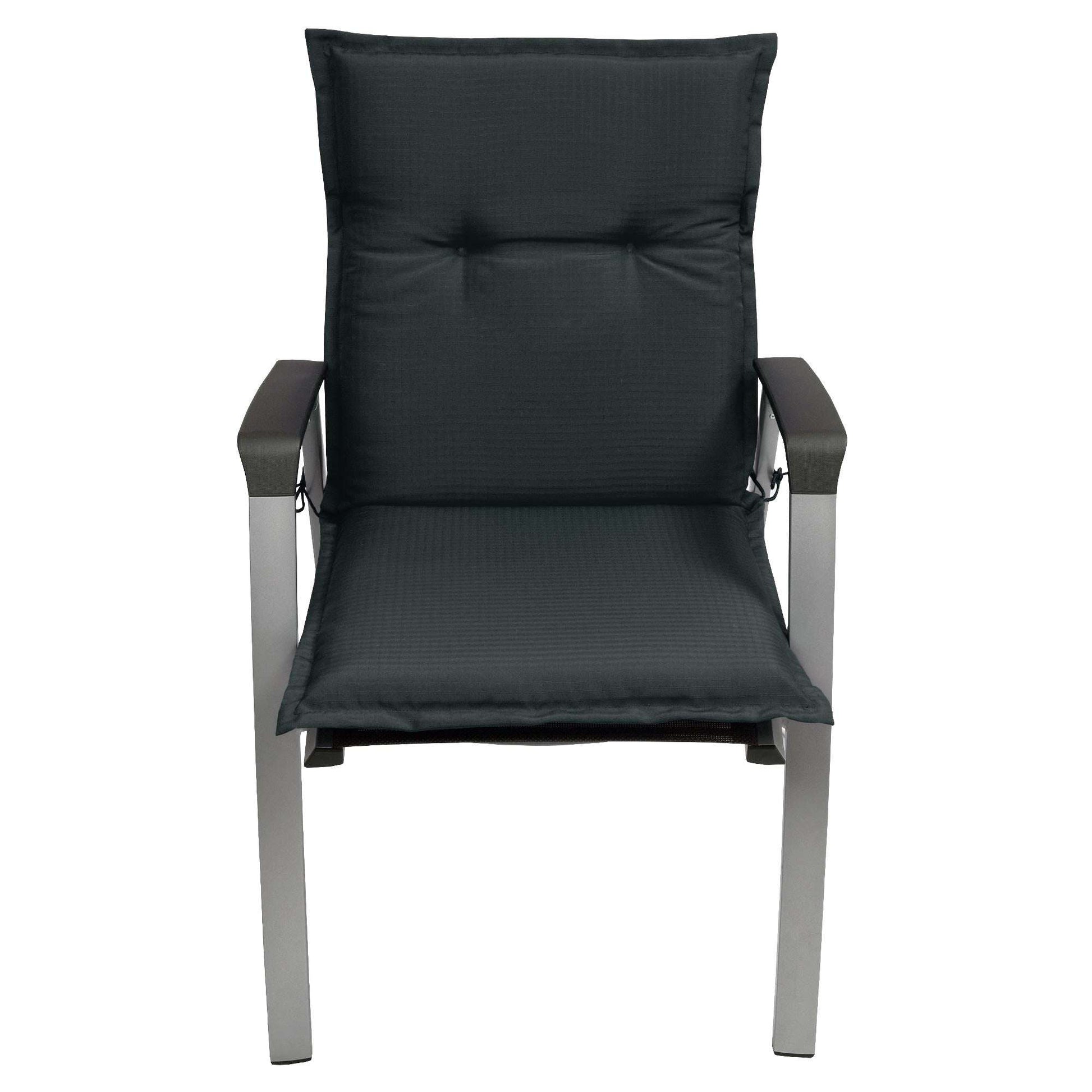 Beautissu Base NL low-back chair cushion in dark color, 100x50x6 cm, high-quality garden furniture padding.