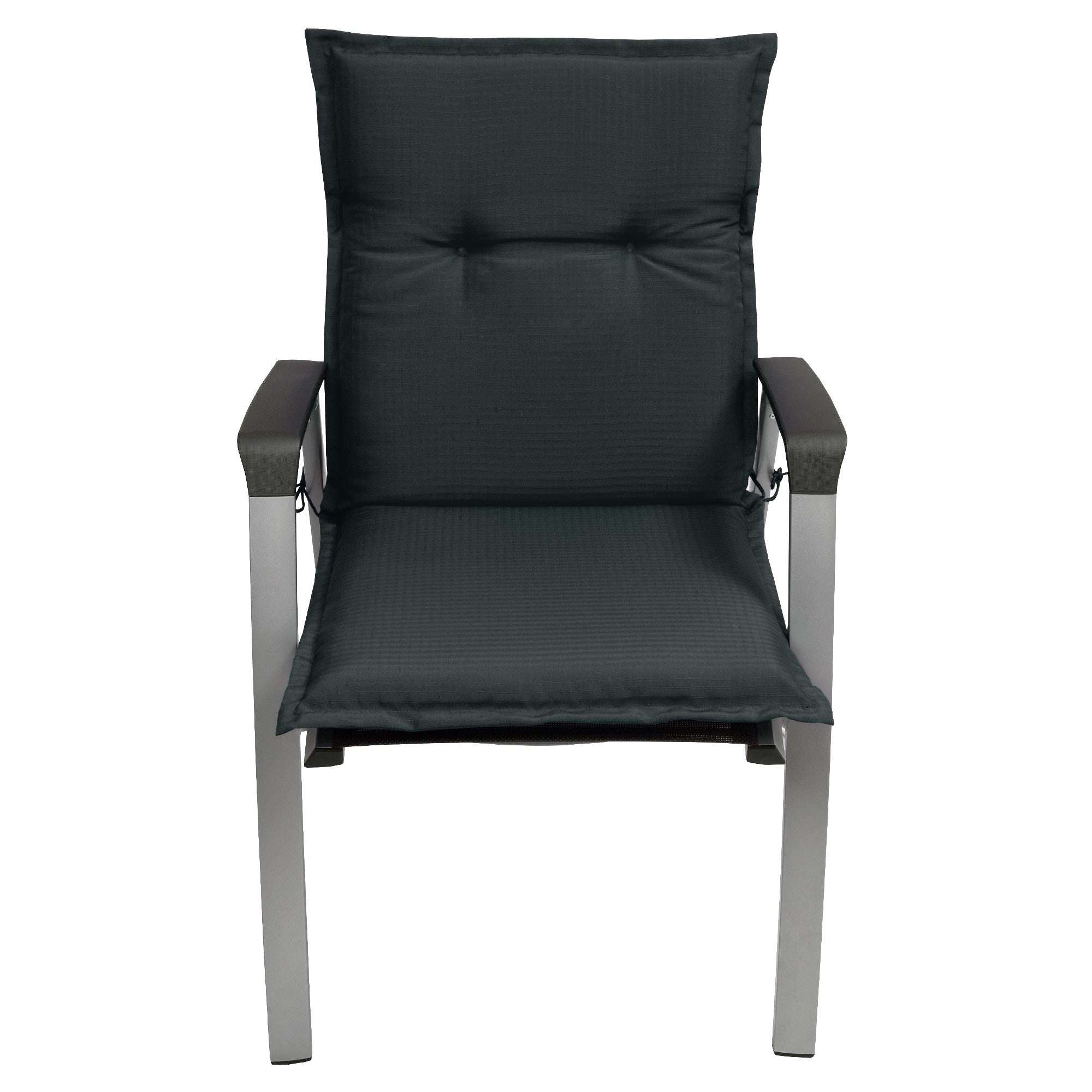 Beautissu Base NL low-back chair cushion in dark color, 100x50x6 cm, high-quality garden furniture padding.