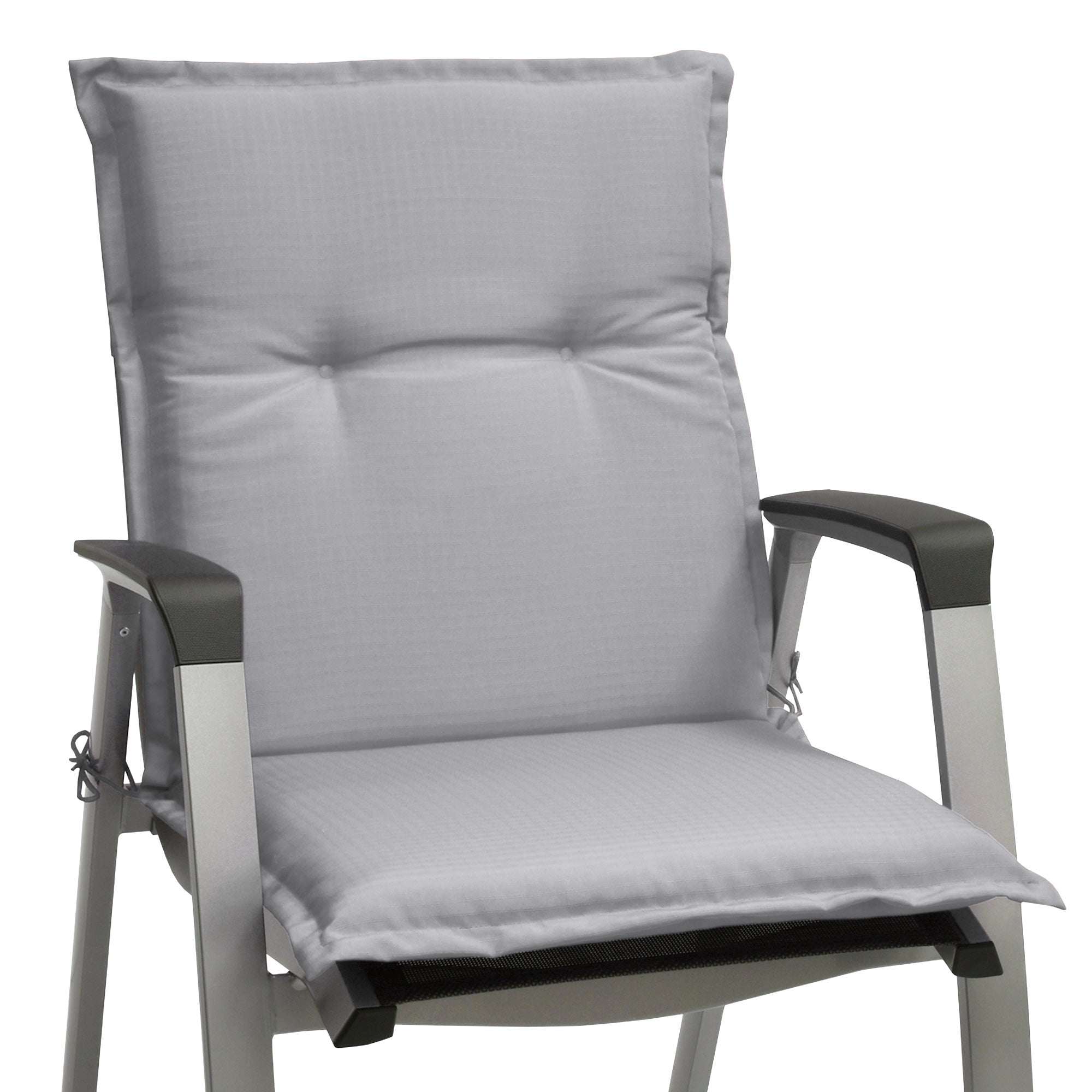 Beautissu Base NL low-back garden chair cushion in light gray, 100x50x6 cm.