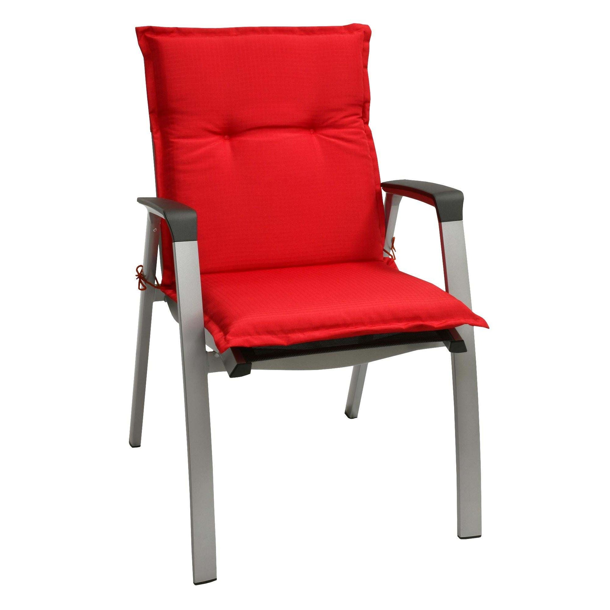 Beautissu Base NL garden chair cushion in red, 100x50x6 cm, with securing straps.