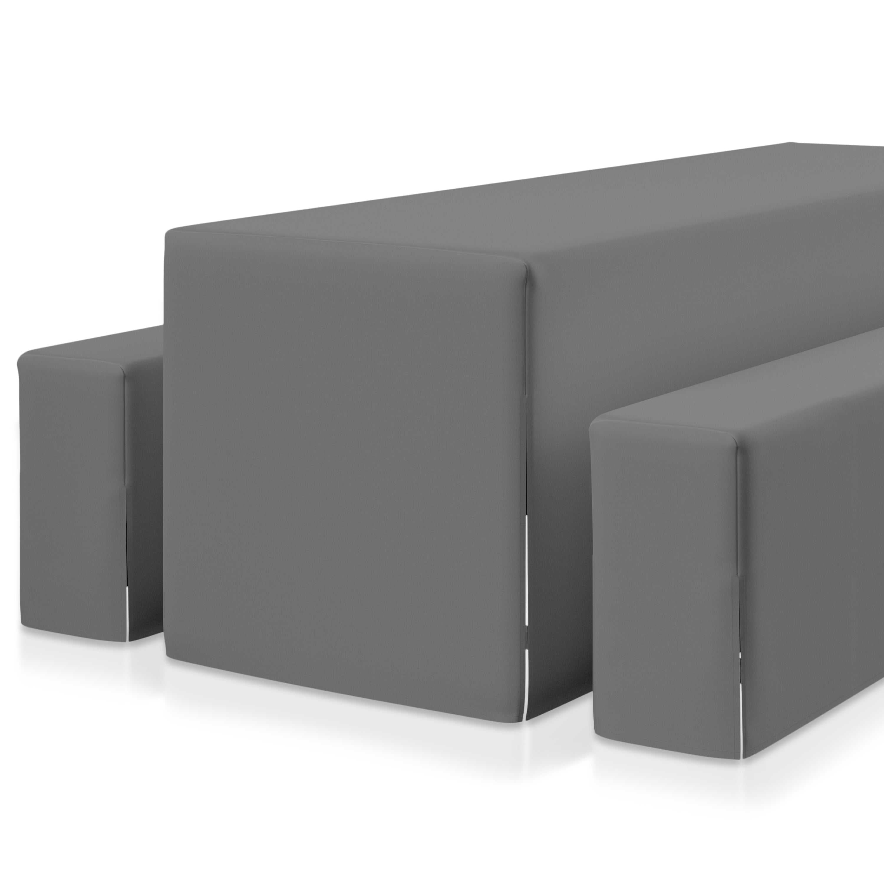 Beautissu Premium L Biertischhusse set covering bench and table, elegant gray polyester, ideal for events.
