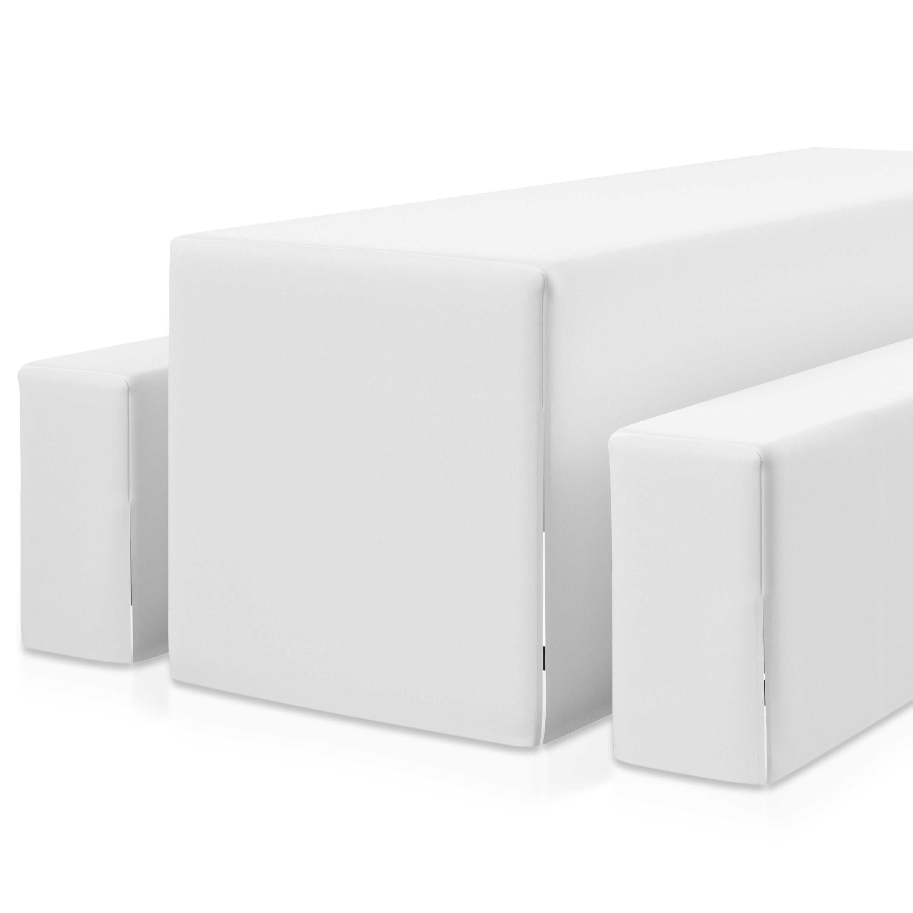 Beautissu Premium L Biertischhusse set; elegant polyester covers in white for festzeltgarnituren tables and benches.