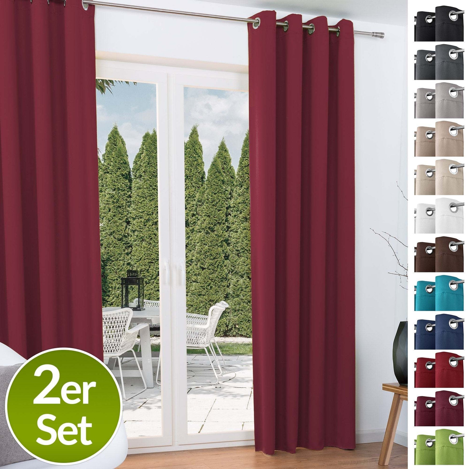 2er Set Beautissu Ösenschal Amelie Blackout Vorhänge in verschiedenen Farben, 100% lichtundurchlässig, UV-beständig, 140x245 cm.