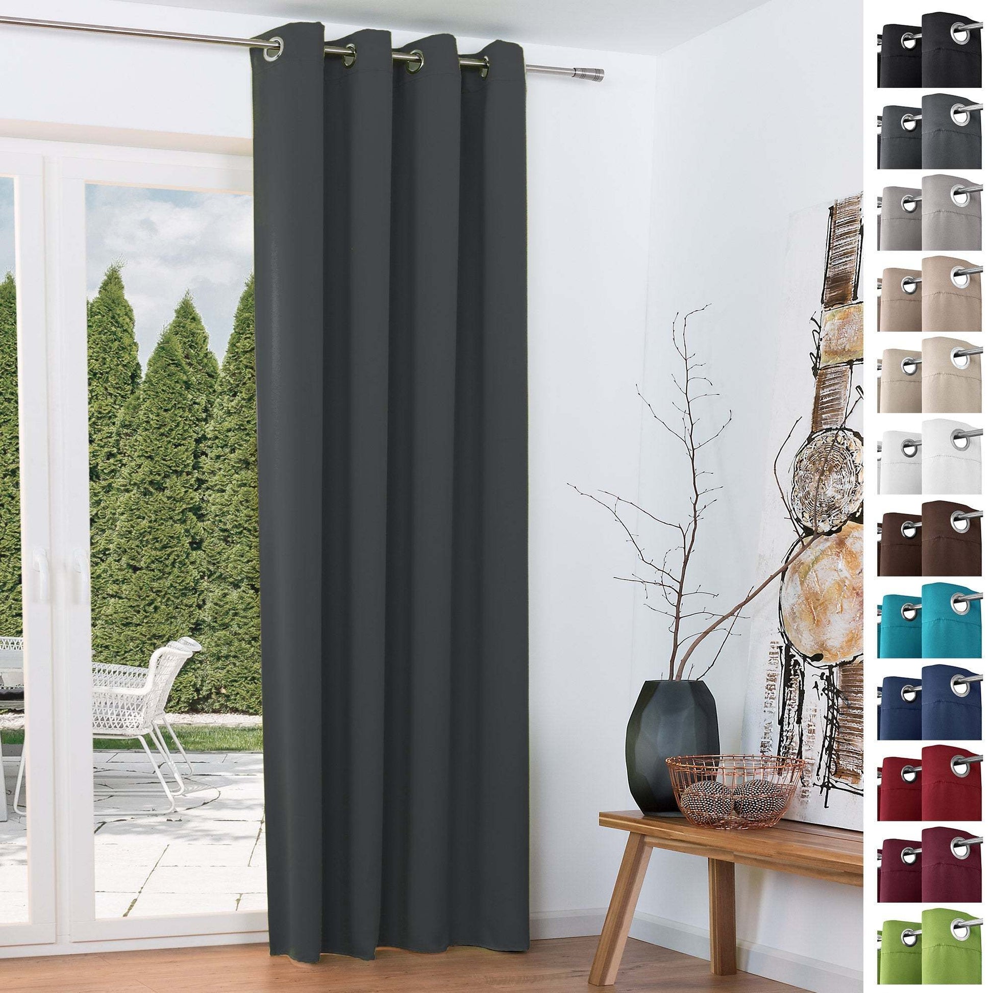 Beautissu Ösenschal Amelie blackout curtains, various colors, featuring eyelet hanging, 100% polyester, UV-resistant, decorative design.