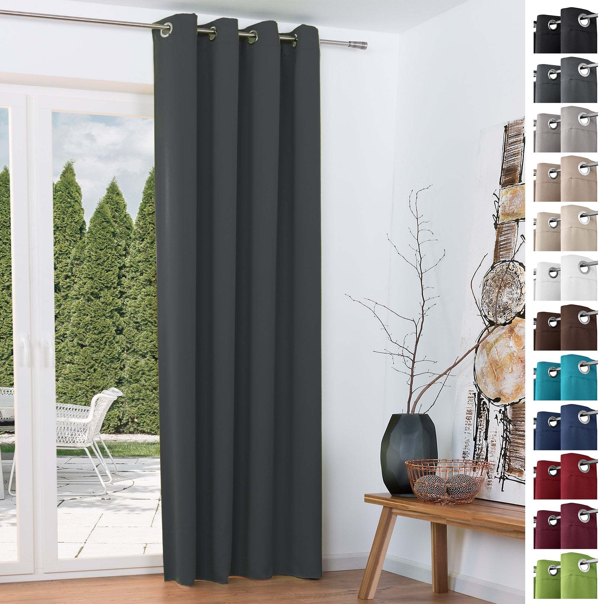 Beautissu Ösenschal Amelie blackout curtains, various colors, featuring eyelet hanging, 100% polyester, UV-resistant, decorative design.
