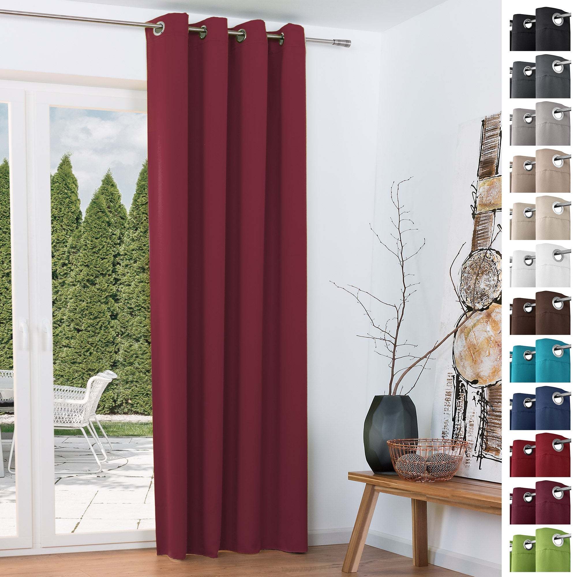 2er Set Beautissu Ösenschal Amelie Blackout Vorhänge, verschiedene Farben, 100% Polyester, UV-beständig, lichtundurchlässig.