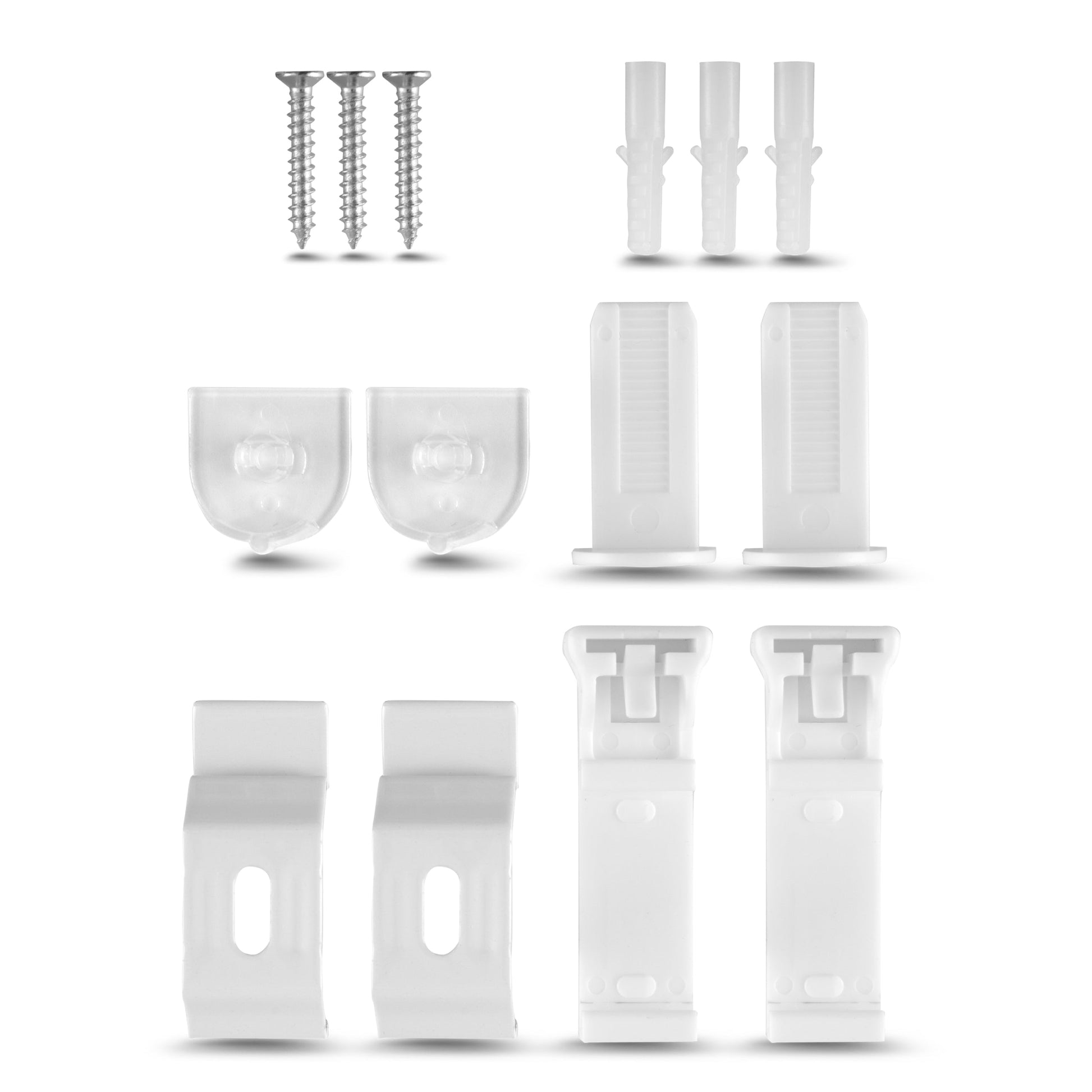 Mounting accessories for Sol Royal Doppelrollo SolDecor DL2, including screws, clamps, and wall brackets for flexible installation.