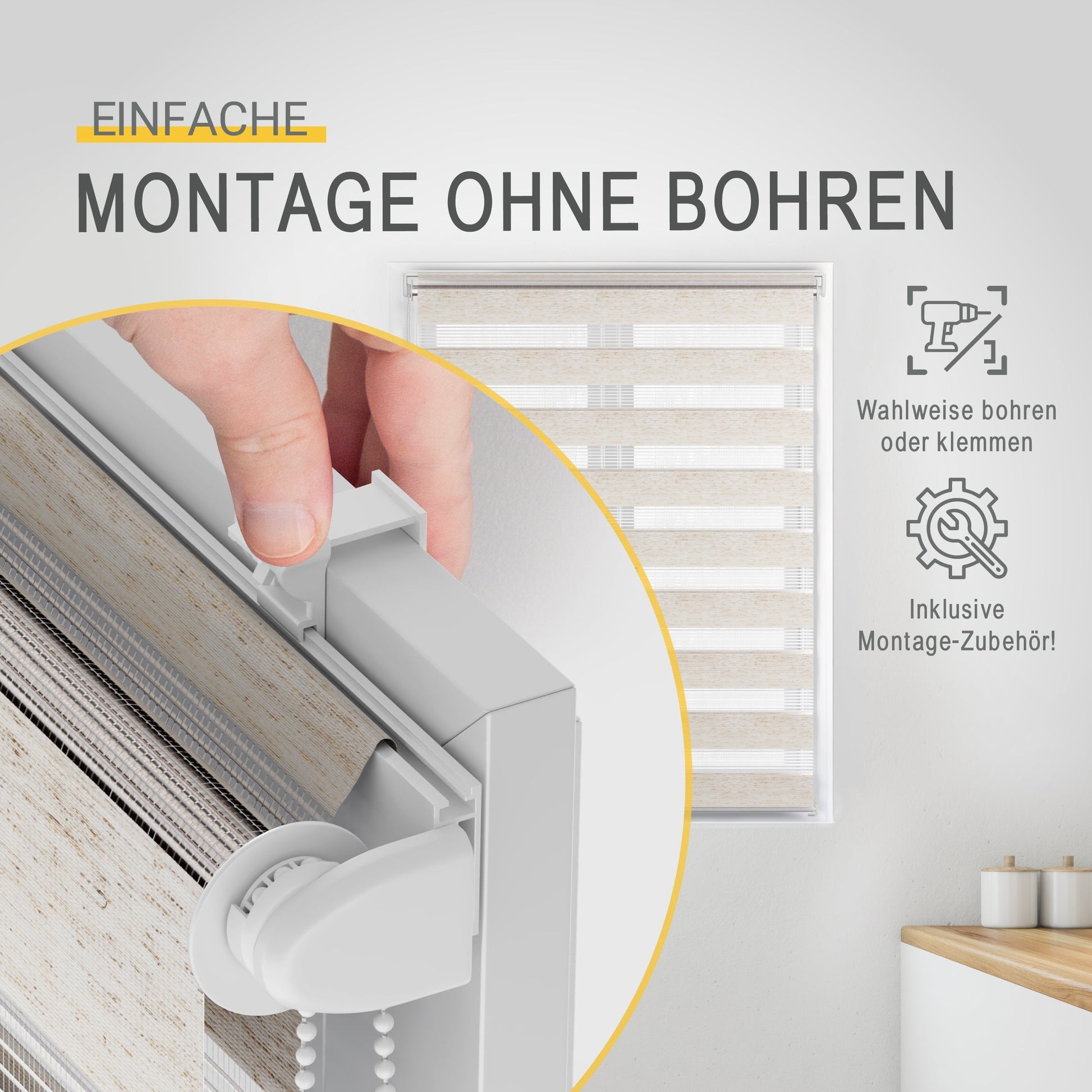 Sol Royal Doppelrollo SolDecor DL2 with no-drill installation on window frame.