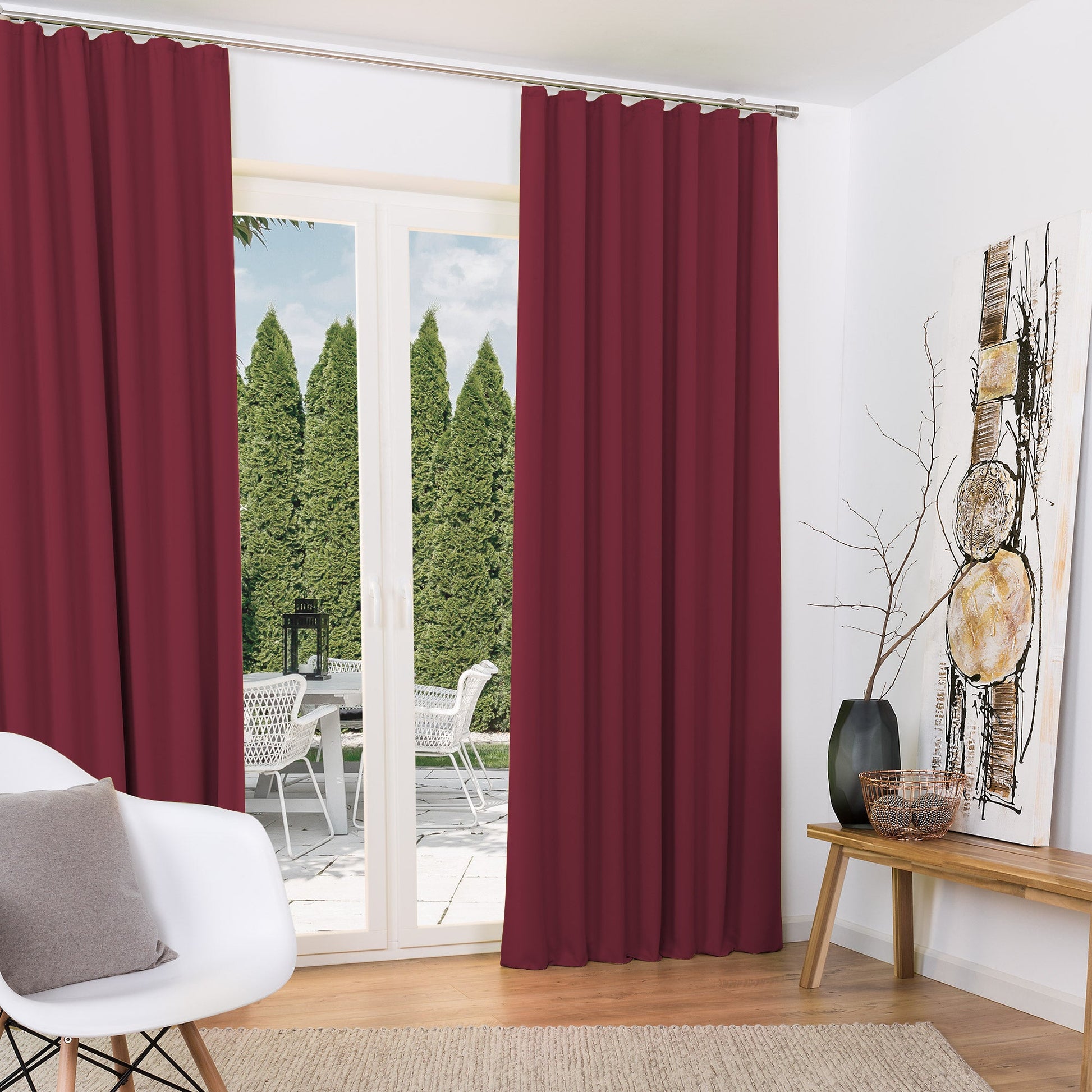 2er Set Beautissu Amelie Blackout Vorhänge, lichtundurchlässig, elegant in Wohnzimmer.