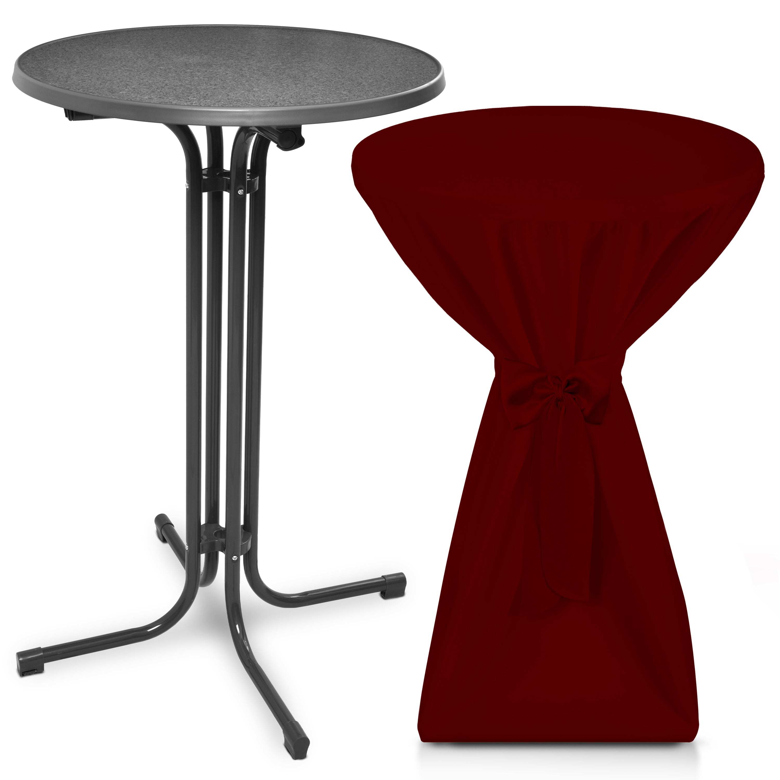 Beautissu Grauer Stehtisch klappbar mit roter Stehtischhusse für elegante Feiern und Events