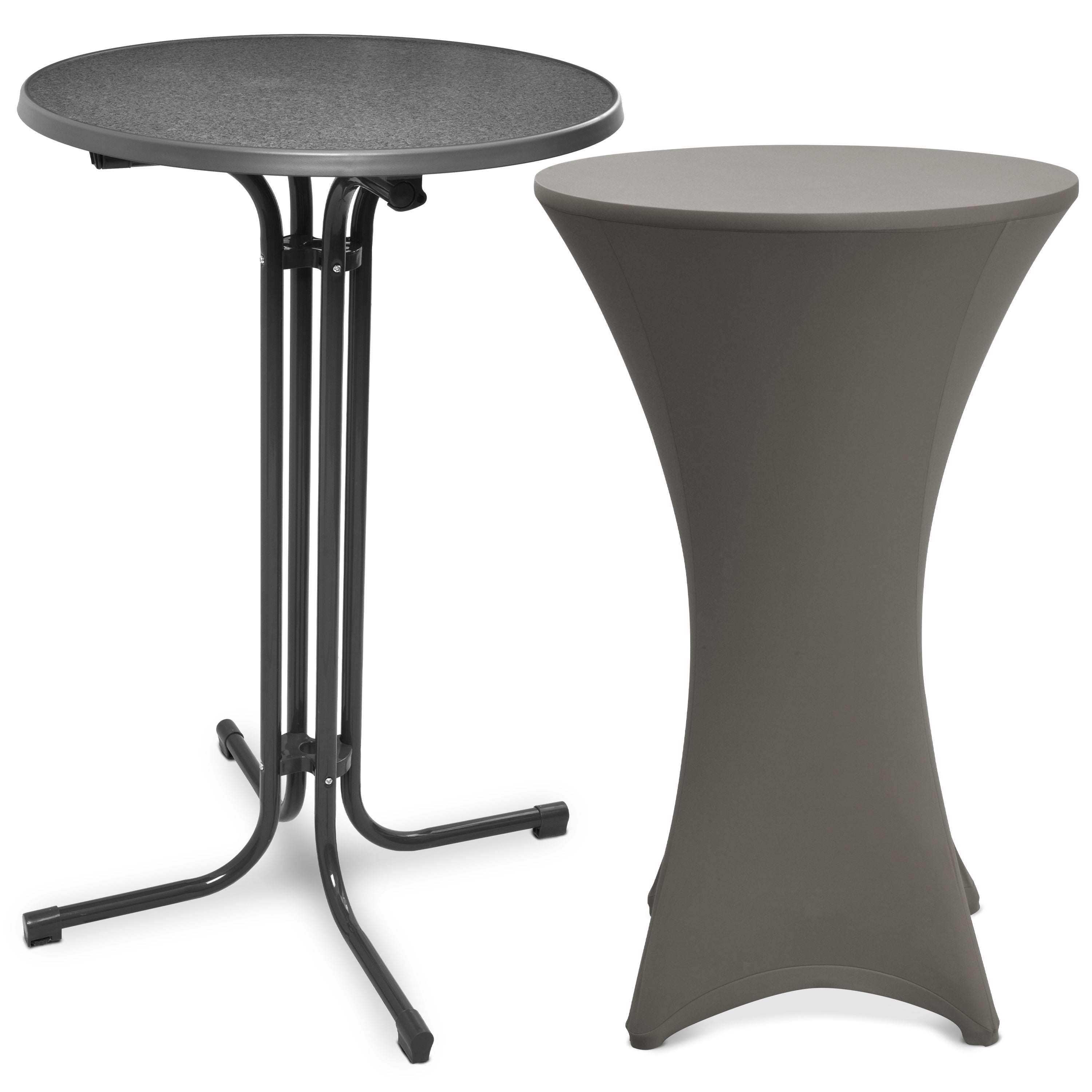 Gray Beautissu Stehtisch Bellini foldable table with matching gray stretch cover for events and catering