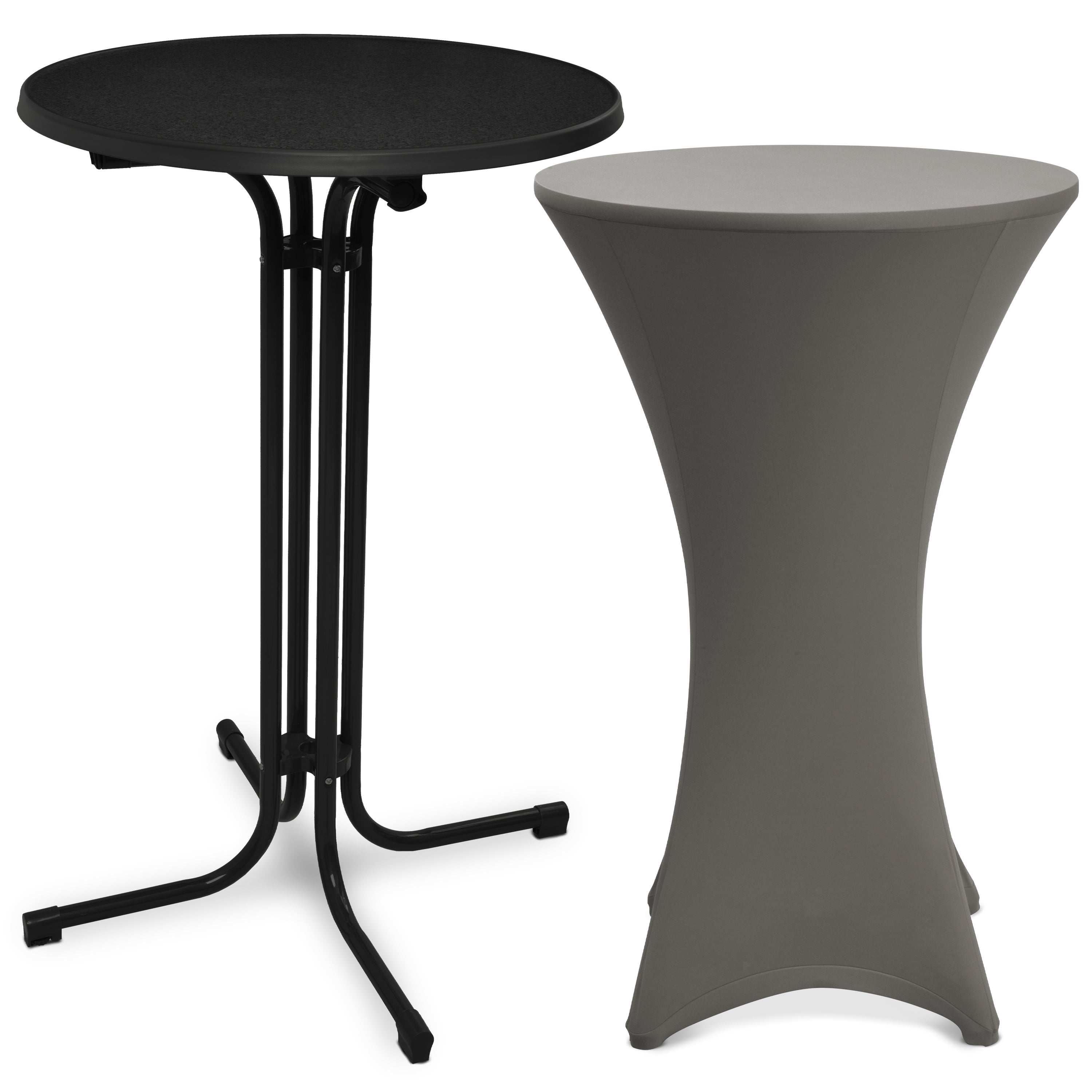 Beautissu black folding standing table Bellini with stretch cover Stella, ideal for events, weather-resistant, foldable, and elegant design