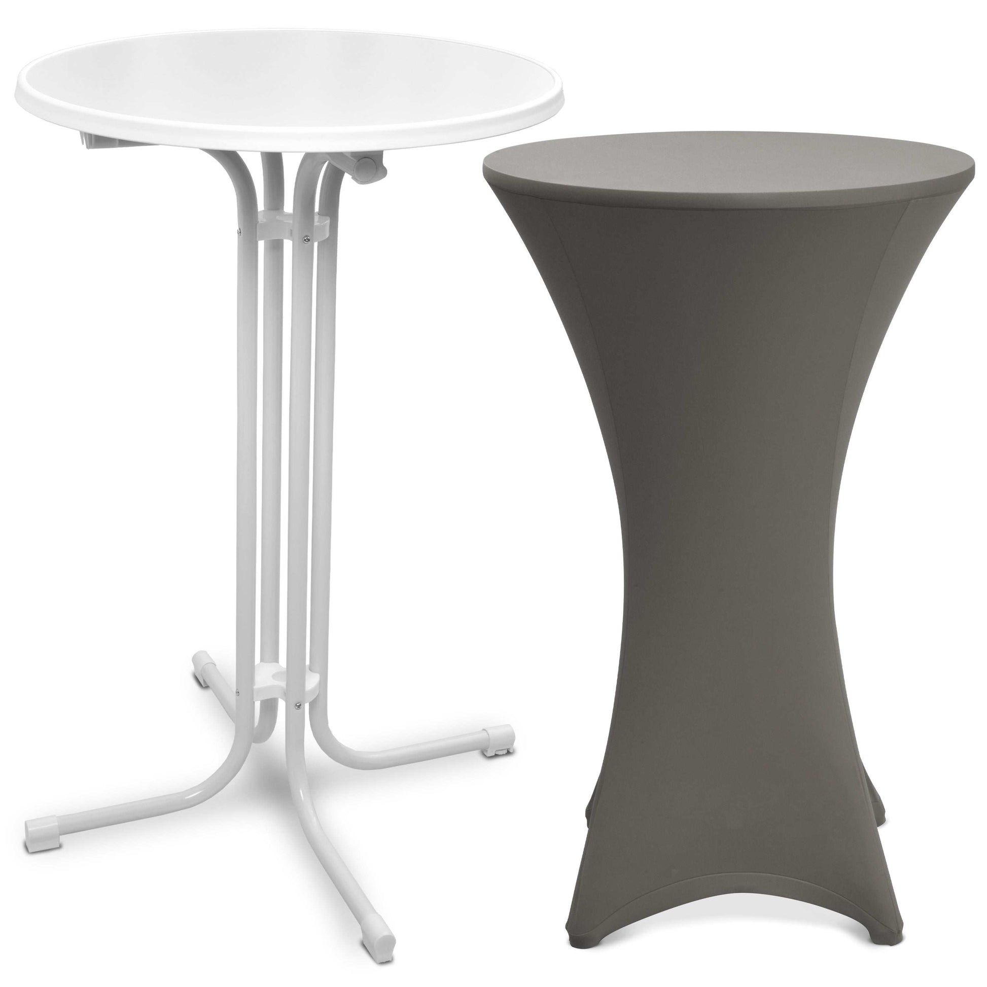 White Beautissu foldable standing table Bellini with black stretch cover Stella for events and parties