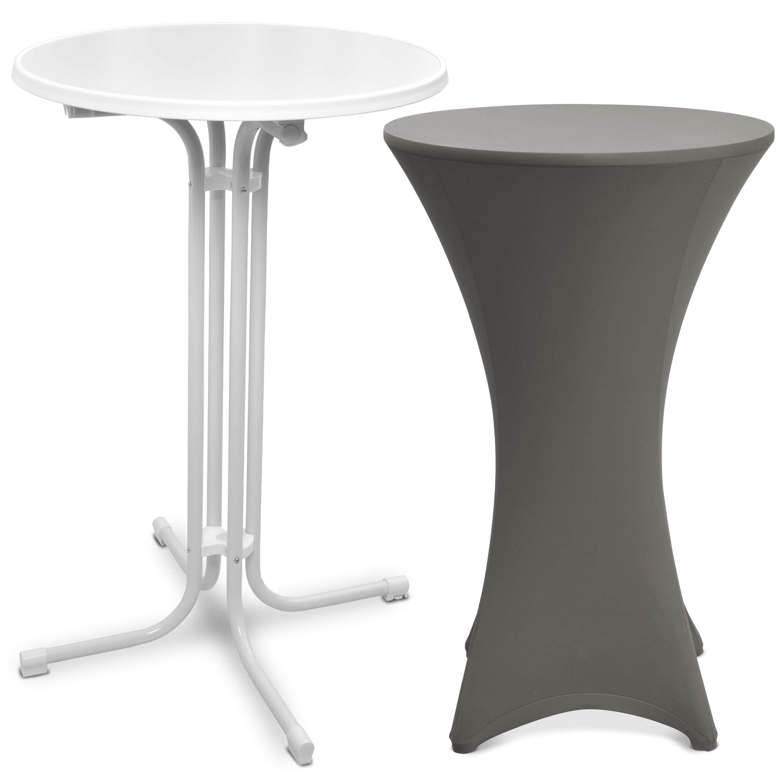 White Beautissu foldable standing table Bellini with black stretch cover Stella for events and parties