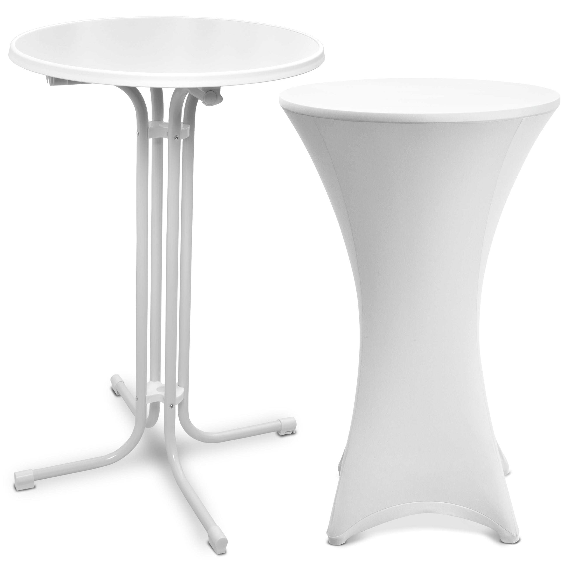 Beautissu white foldable standing table Bellini with stretch cover Stella for events and parties